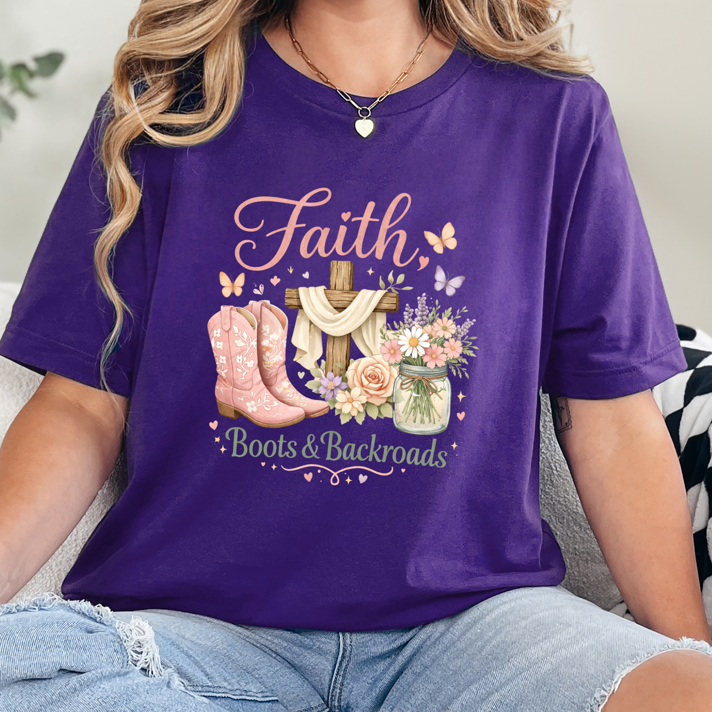 Wholesale Faith, Boots & Backroads Graphic Tee - Team Purple