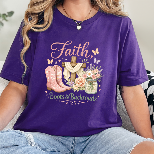 Wholesale Faith, Boots & Backroads Graphic Tee - Team Purple