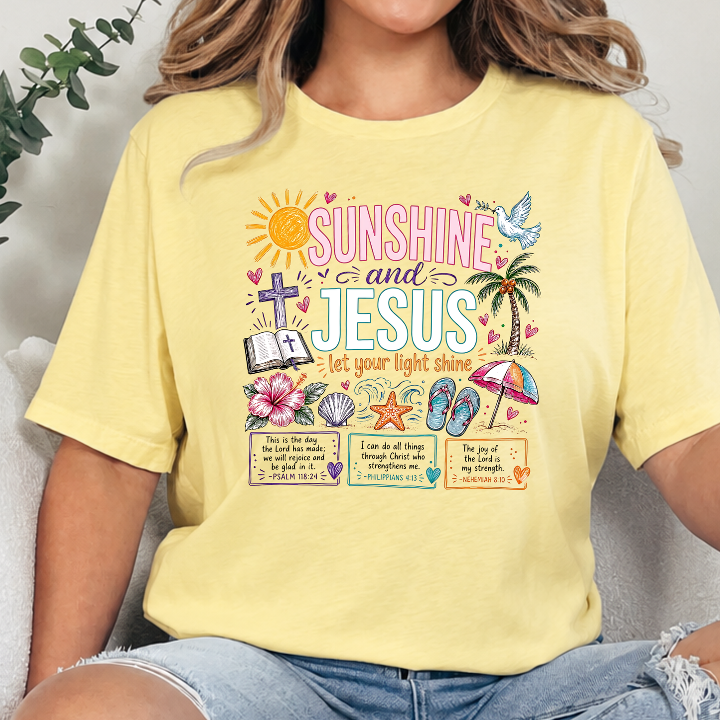 Wholesale Sunshine and Jesus Graphic Tee - Heather French Vanilla