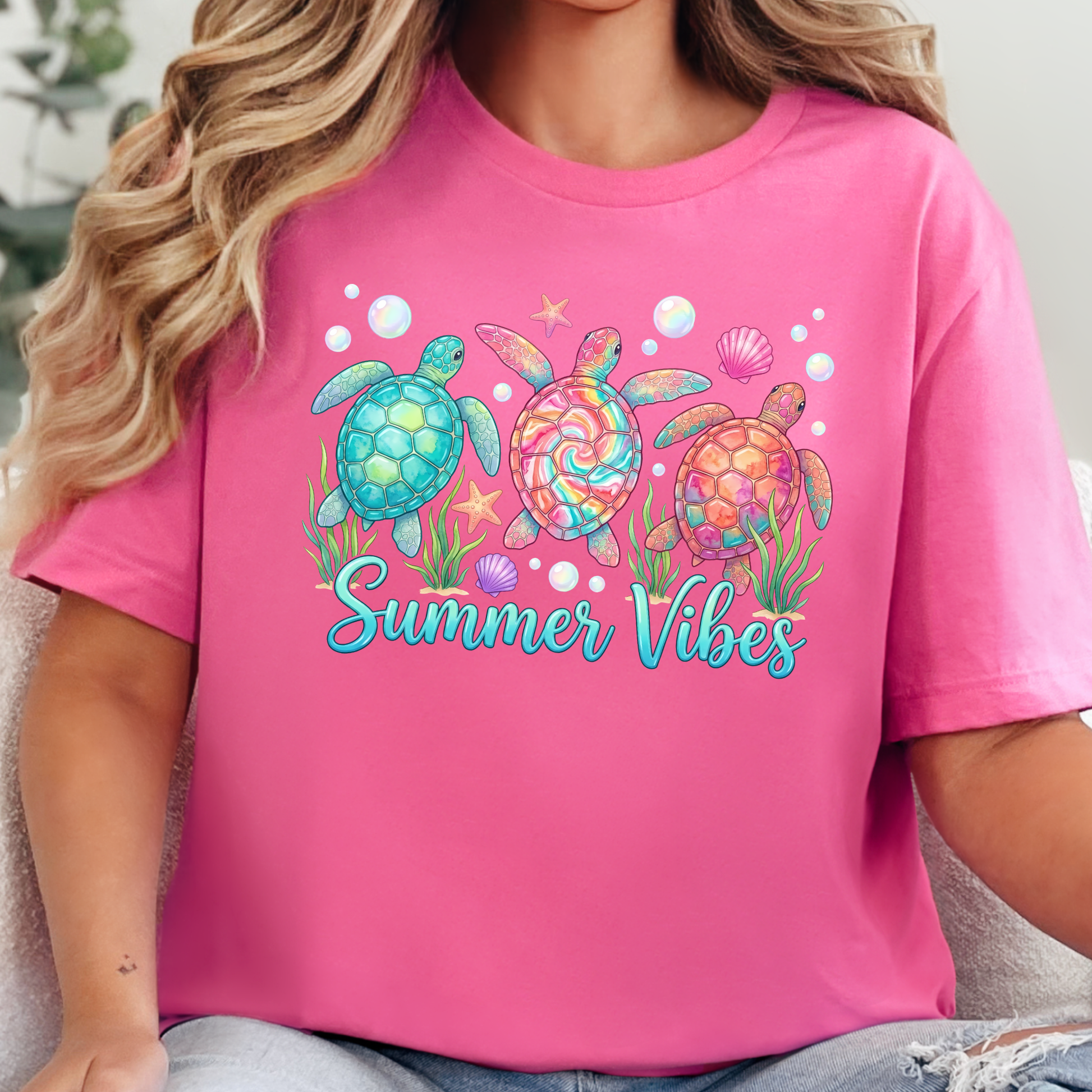 Wholesale Summer Vibes Sea Turtles Graphic Tee - Charity Pink Tee