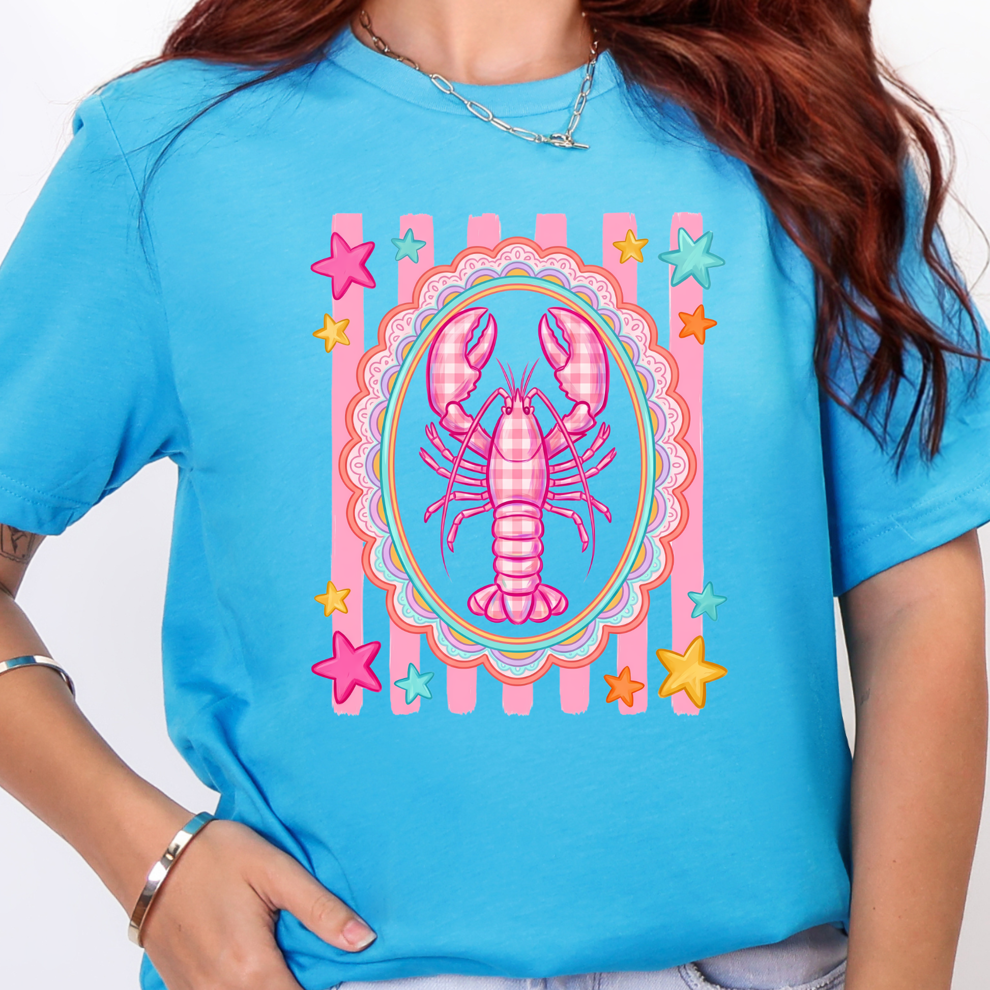 Wholesale Pink Lobster Graphic Tee - Heather Aqua