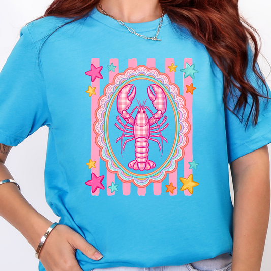 Wholesale Pink Lobster Graphic Tee - Heather Aqua