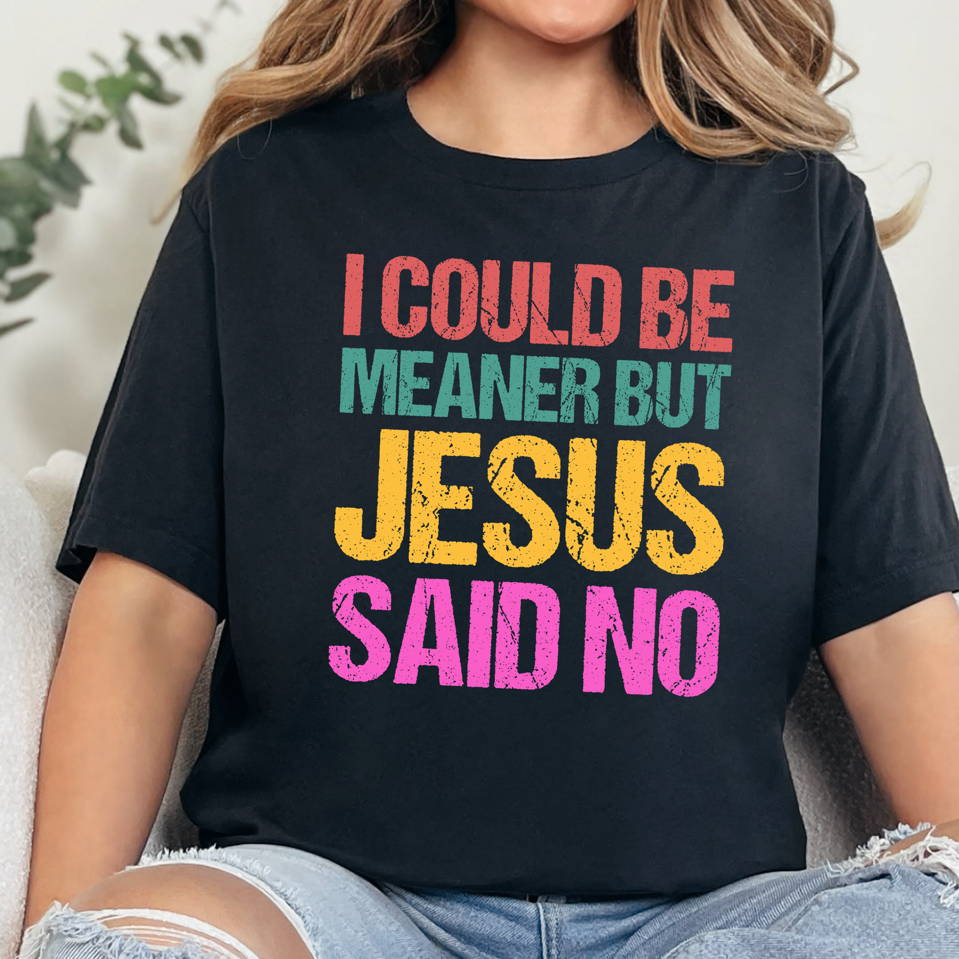 Wholesale Meaner but Jesus Said No Graphic Tee - Heather Black