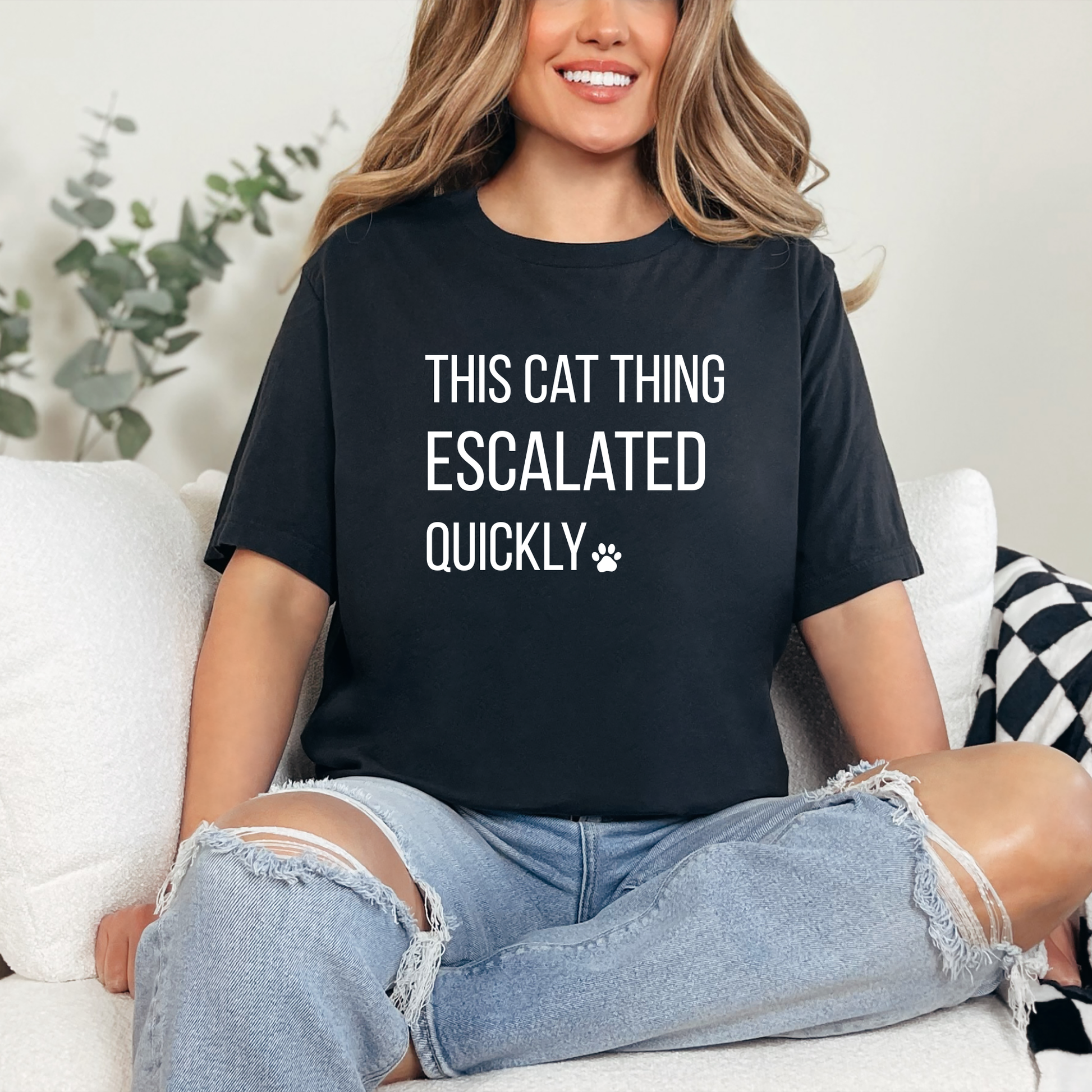 Wholesale This Cat Thing Escalated Quickly Graphic Tee - Heather Black