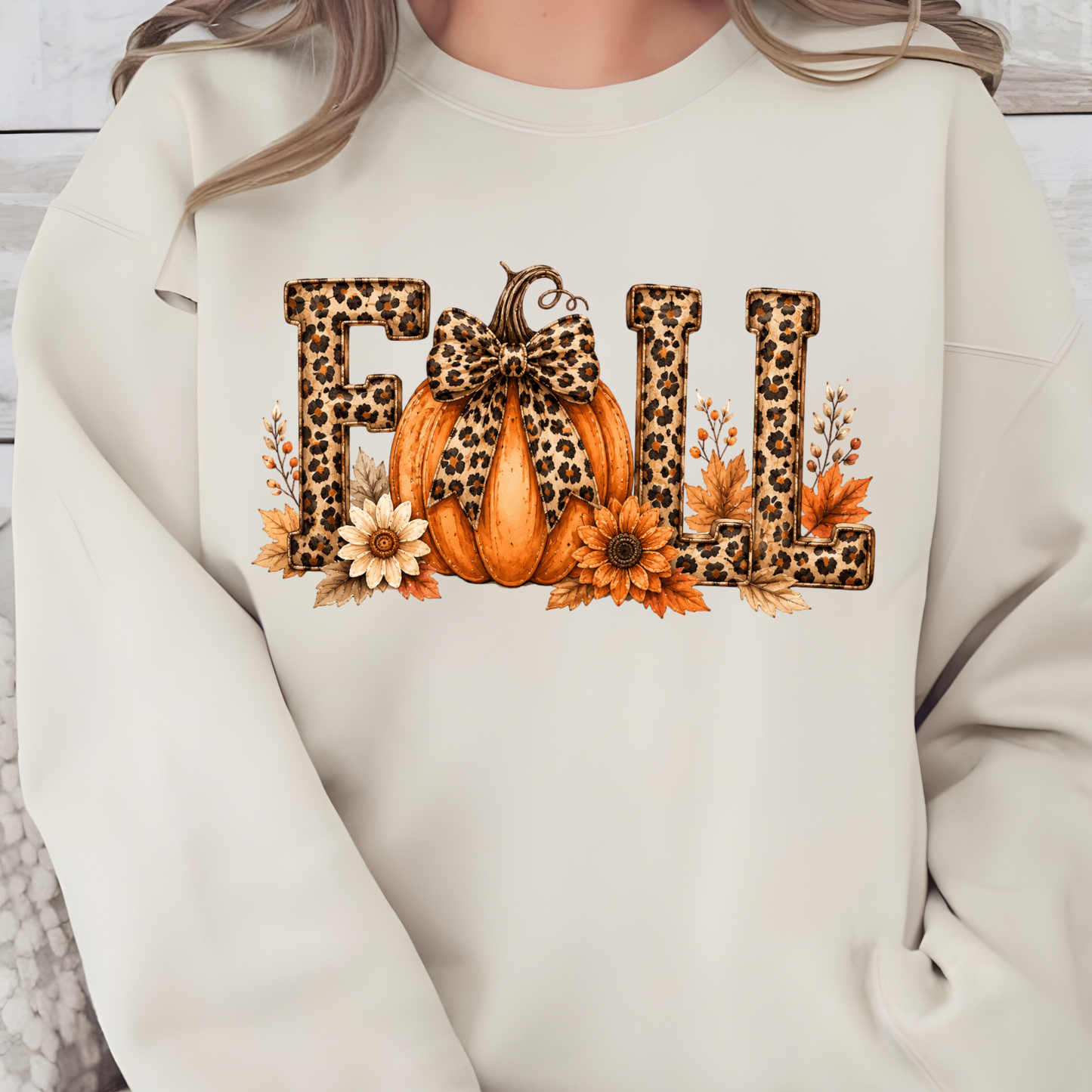 Wholesale Fall Leopard Print Graphic Tee - Sand Sweatshirt