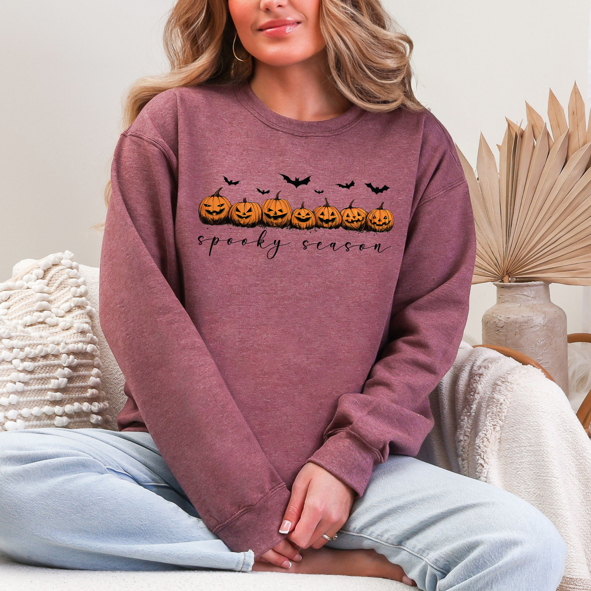 Wholesale Spooky Season Pumpkins Sweatshirt - Heather Dark Maroon Sweatshirt