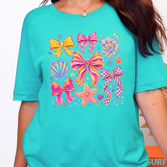 Wholesale Coquette Summer Bow Graphic Tee - Heather Sea Green
