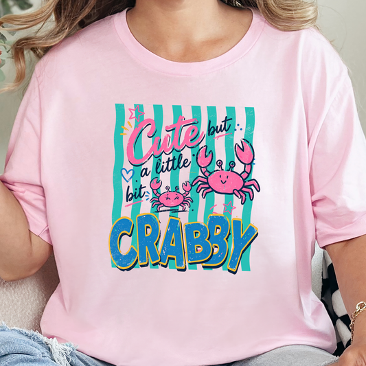 Wholesale Cute But Crabby Graphic Tee - Soft Pink Tee