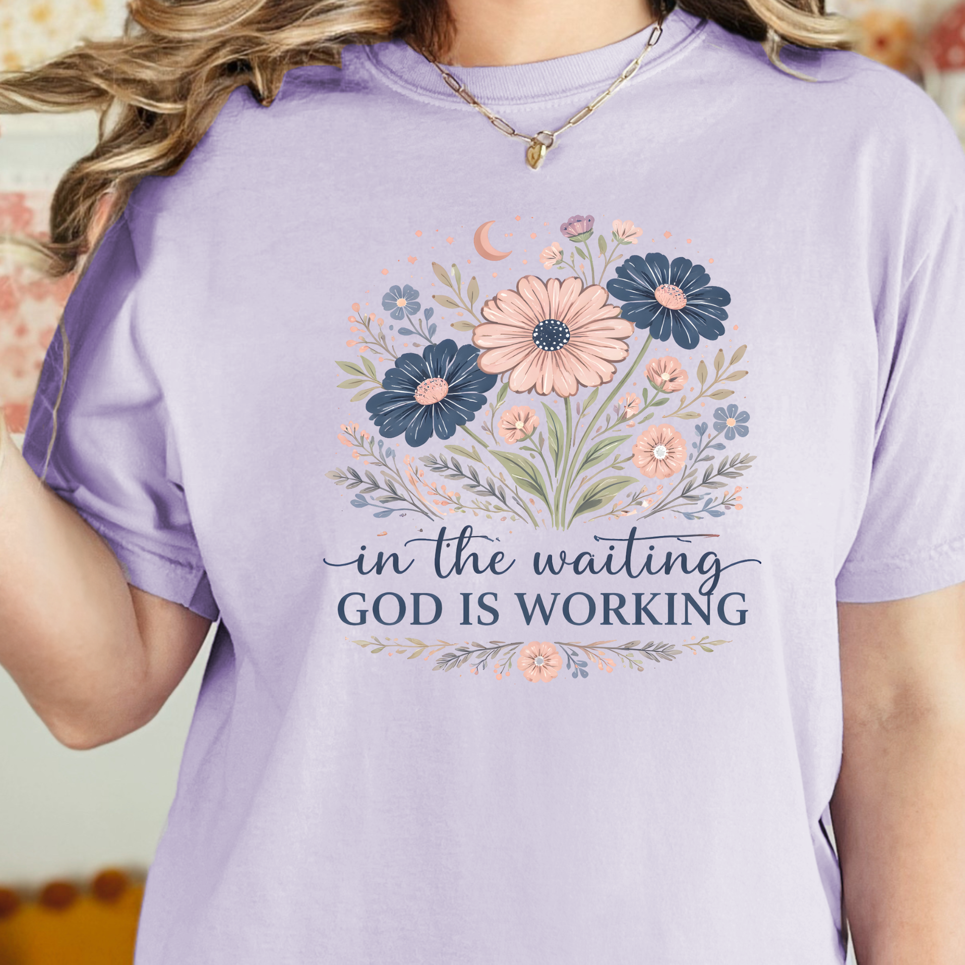 Wholesale Floral God Is Waiting Graphic Tee - Orchid