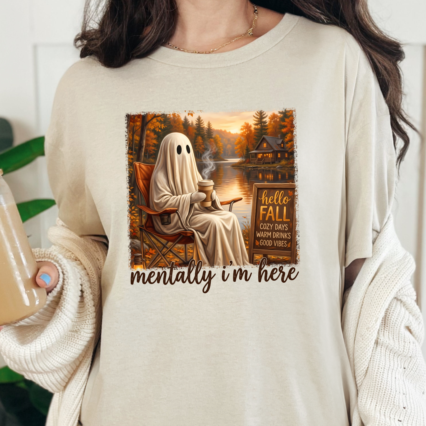 Wholesale Fall Mentally I'm Here Graphic Tee - Natural