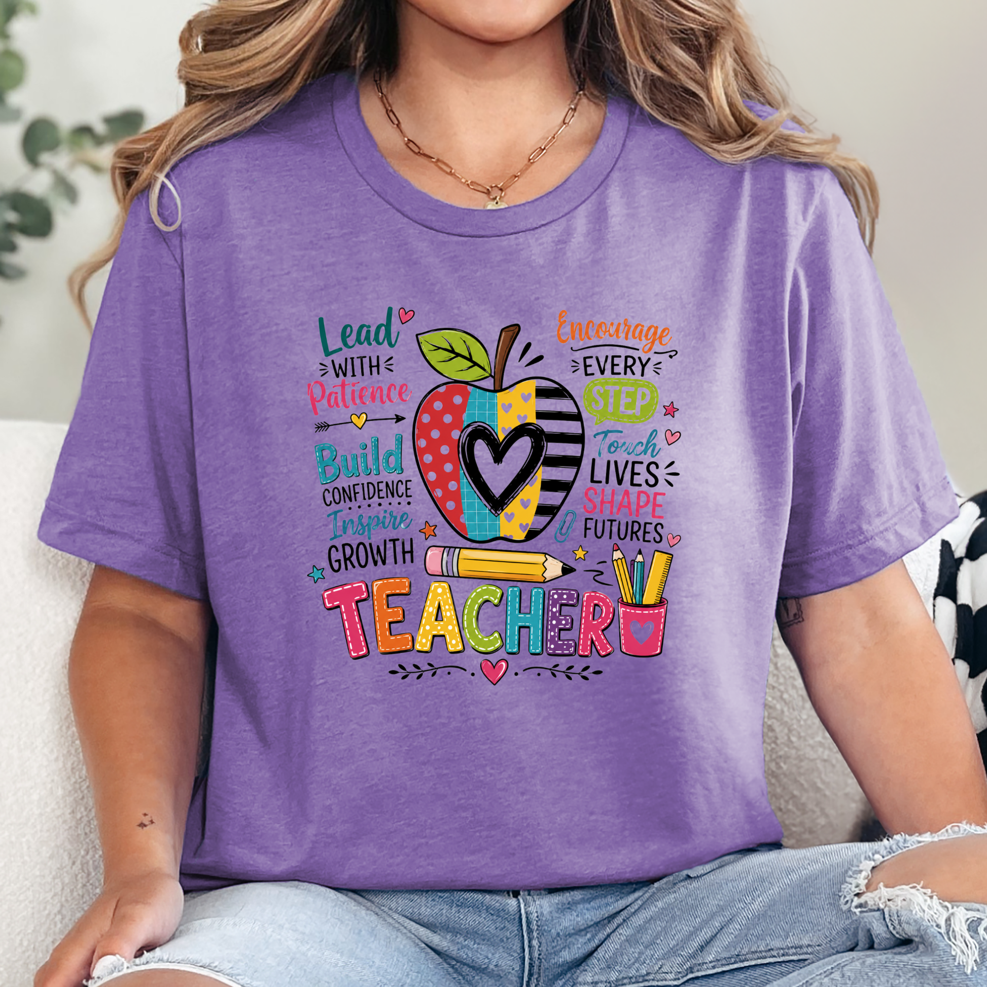Wholesale Teacher Lead With Patience Graphic Tee - Heather Team Purple