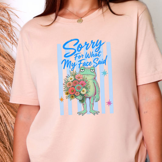 Wholesale Frog Sorry for What My Face Said Graphic Tee - Peach