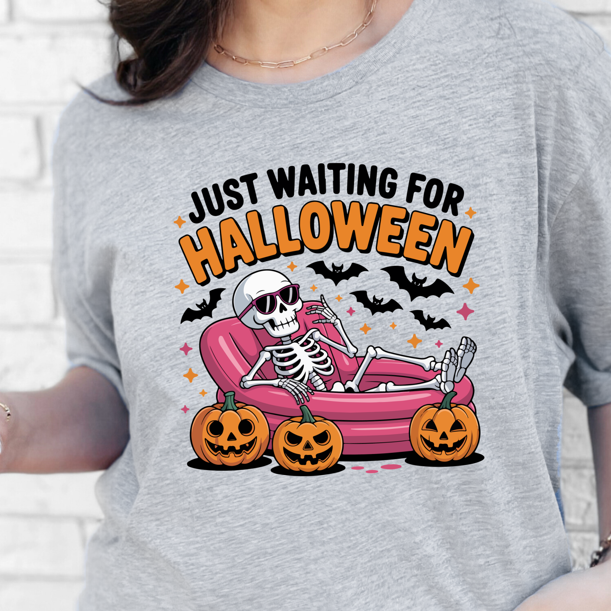 Wholesale Waiting on Halloween Graphic Tee - Grey