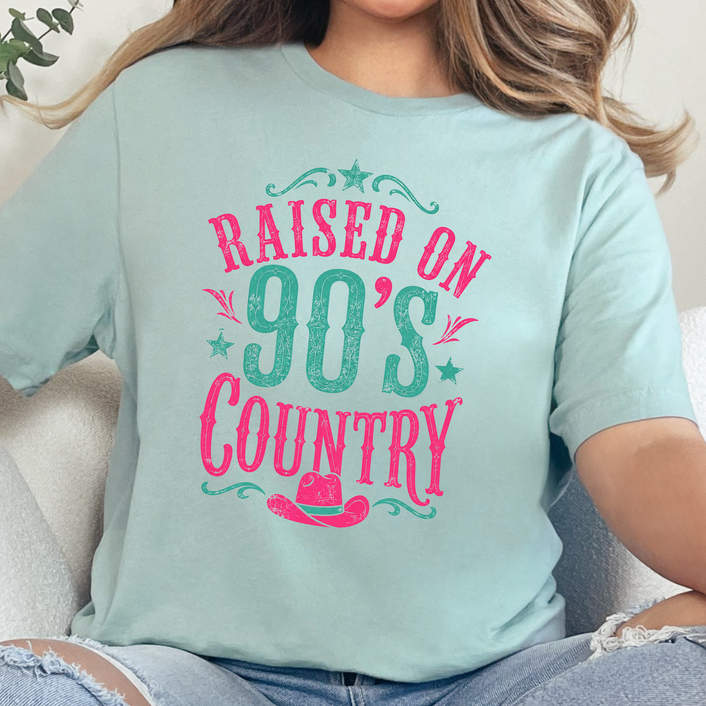 Wholesale Raised on 90s Country Graphic Tee - Dusty Blue