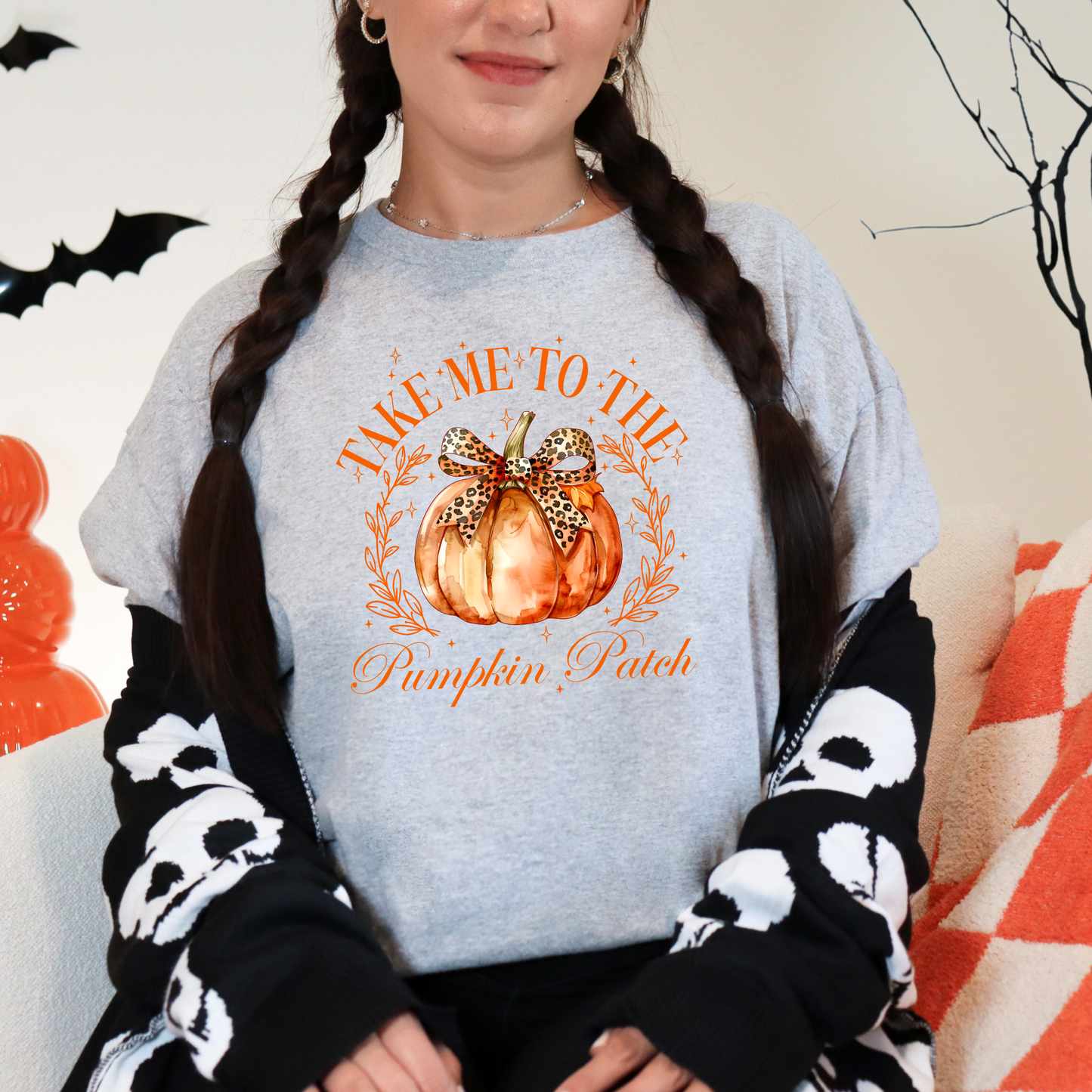 Wholesale Take me to the pumpkin patch Graphic Tee - Grey Tee