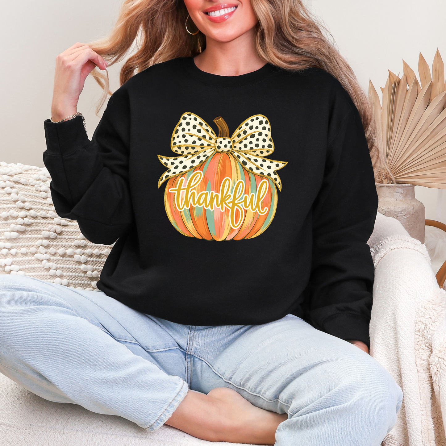 Wholesale Colorful Thankful Pumpkin Sweatshirt - Black Sweatshirt