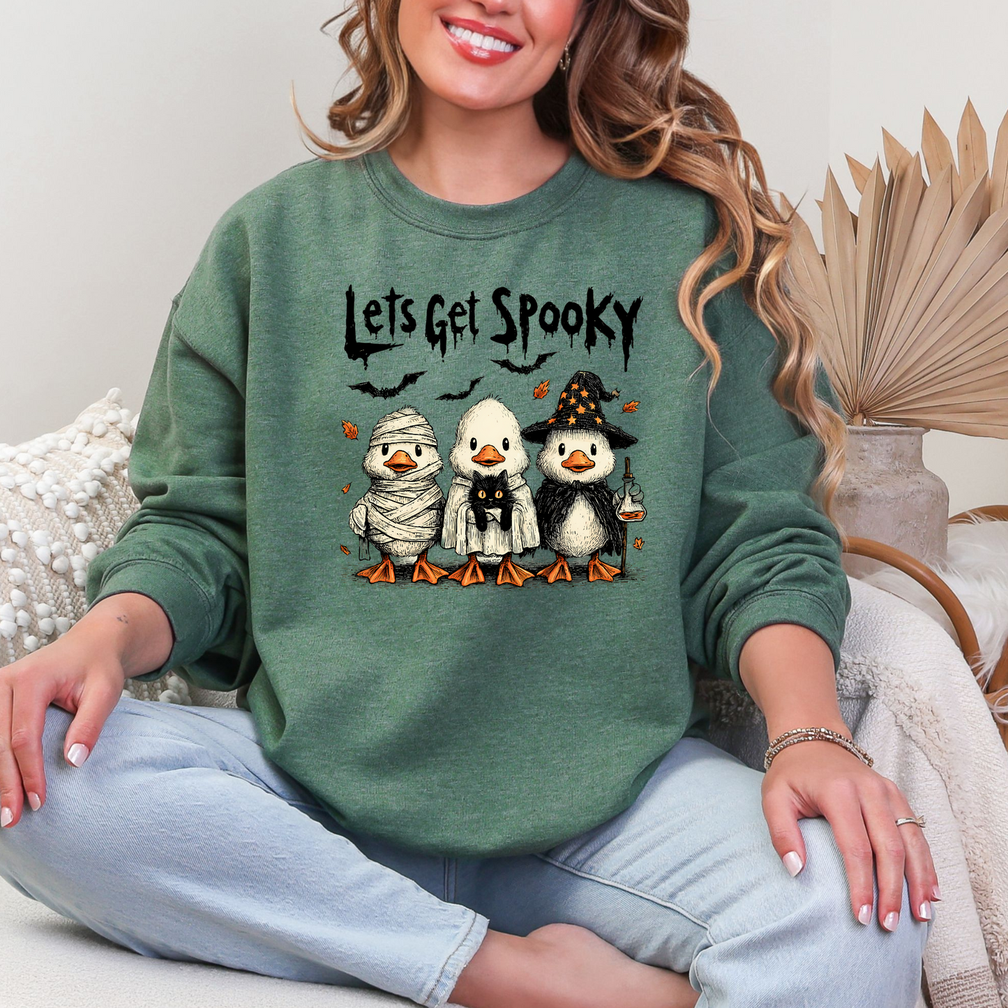 Wholesale Get Spooky Ducks Sweatshirt - Heather Dark Green Sweatshirt
