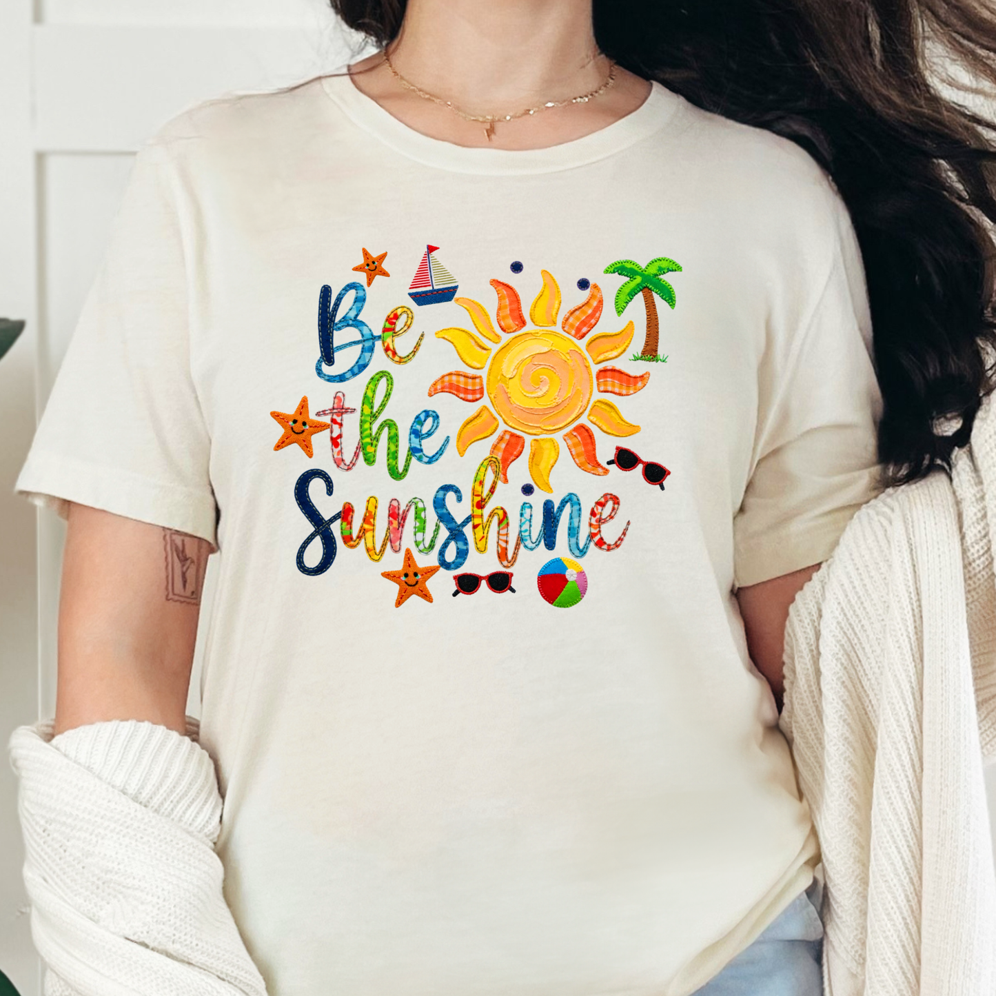 Wholesale Patchwork Be The Sunshine Graphic Tee - Natural Tee