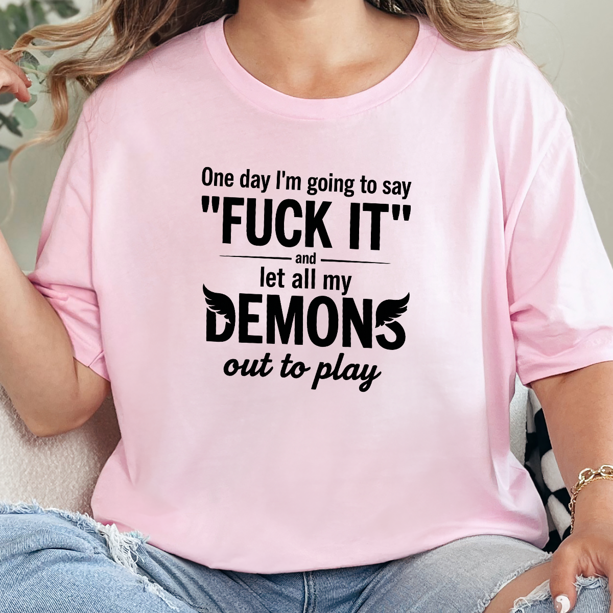Wholesale One Day I'm Going to Say Graphic Tee - Soft Pink Tee