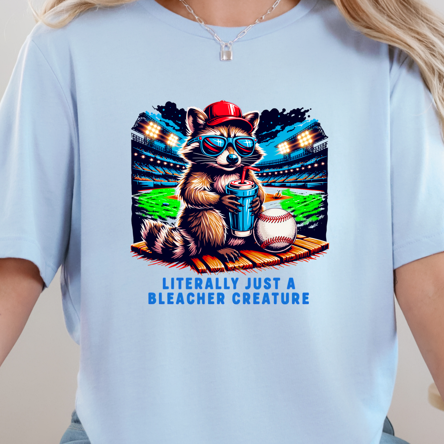 Wholesale Raccoon Bleacher Creature Graphic Tee - Baby Blue Tee
