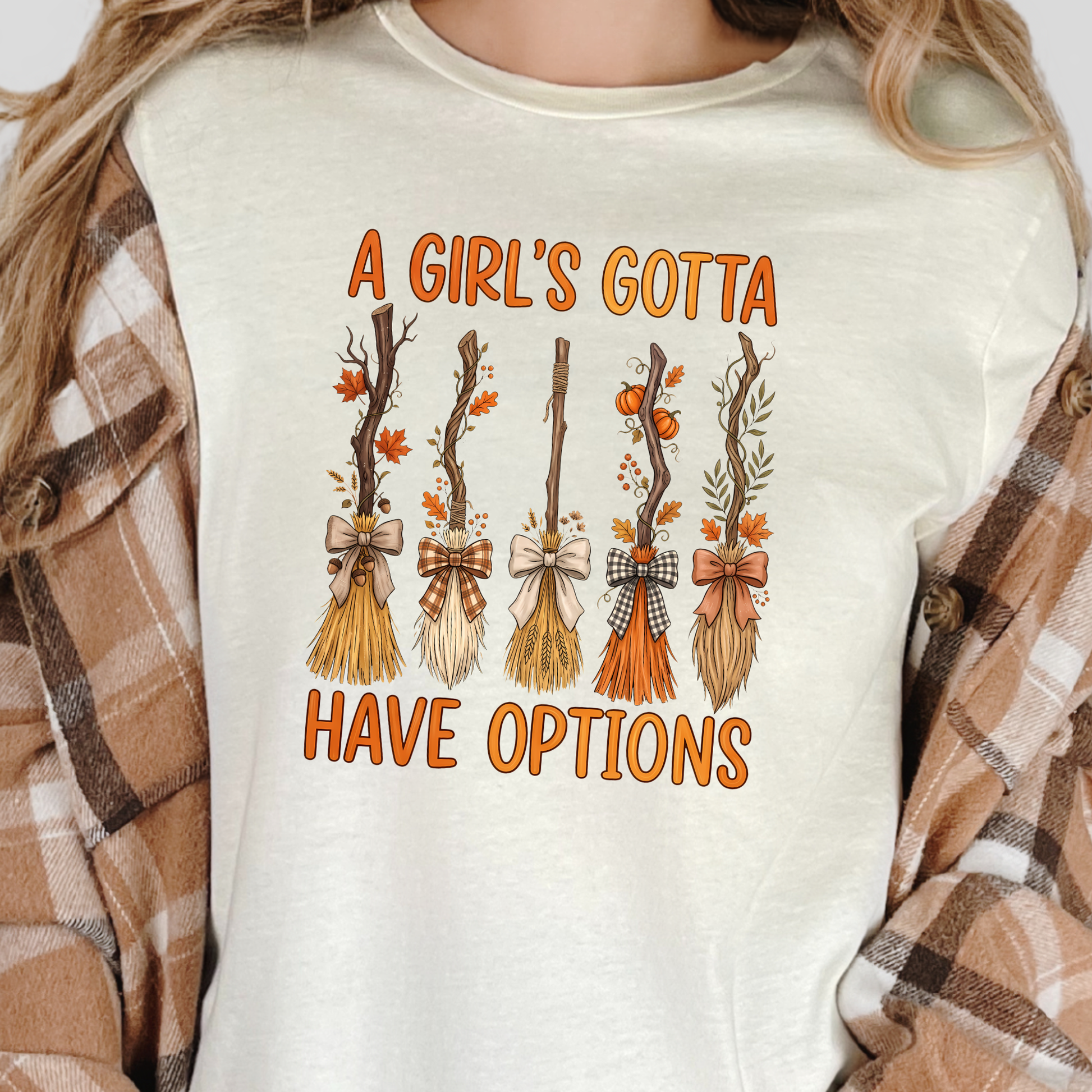 Wholesale Halloween Witch Brooms Graphic Tee - Natural
