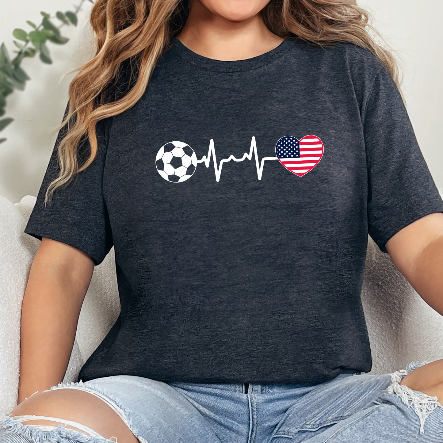 Wholesale Soccer Heartbeat USA Graphic Tee - Dark Grey Heather