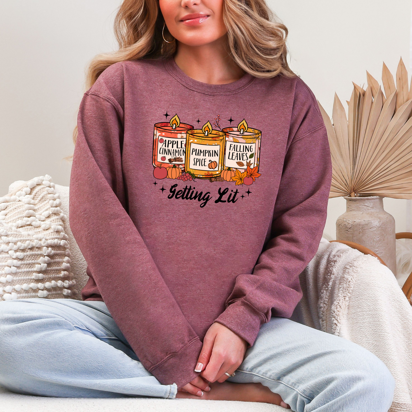 Wholesale Getting Lit Candles Graphic Tee or Sweatshirt - Heather Dark Maroon Sweatshirt