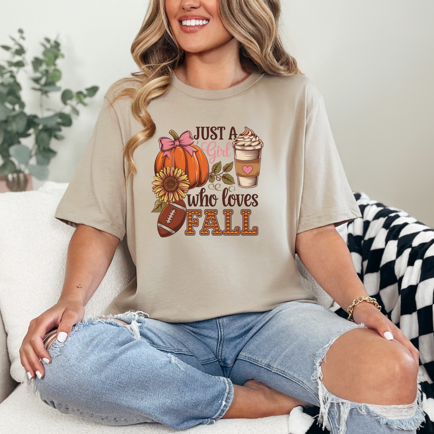 Wholesale Just a Girl Fall Graphic Tee - Tan Tee