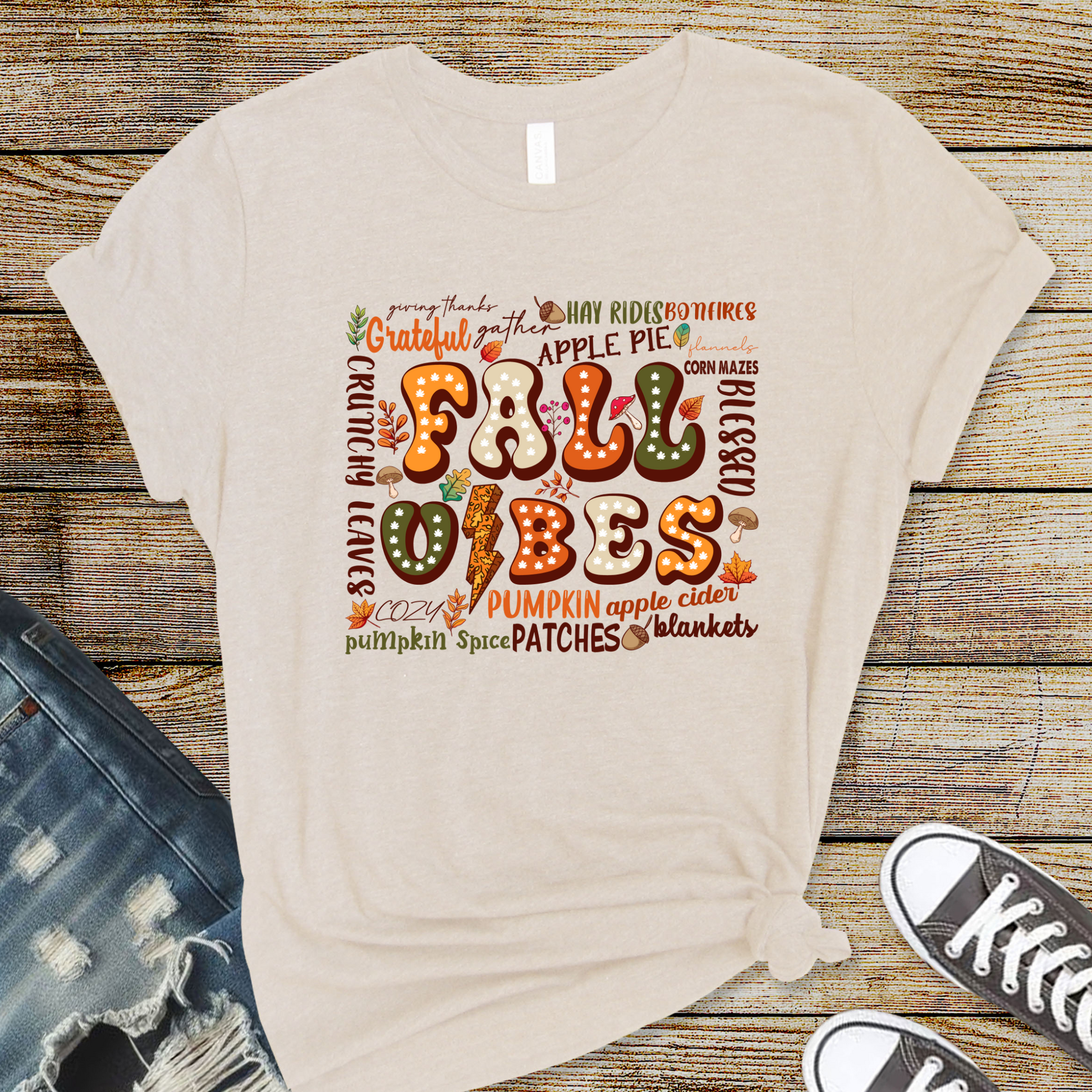 Wholesale Retro Fall Vibes Graphic Tee - Grey Tee