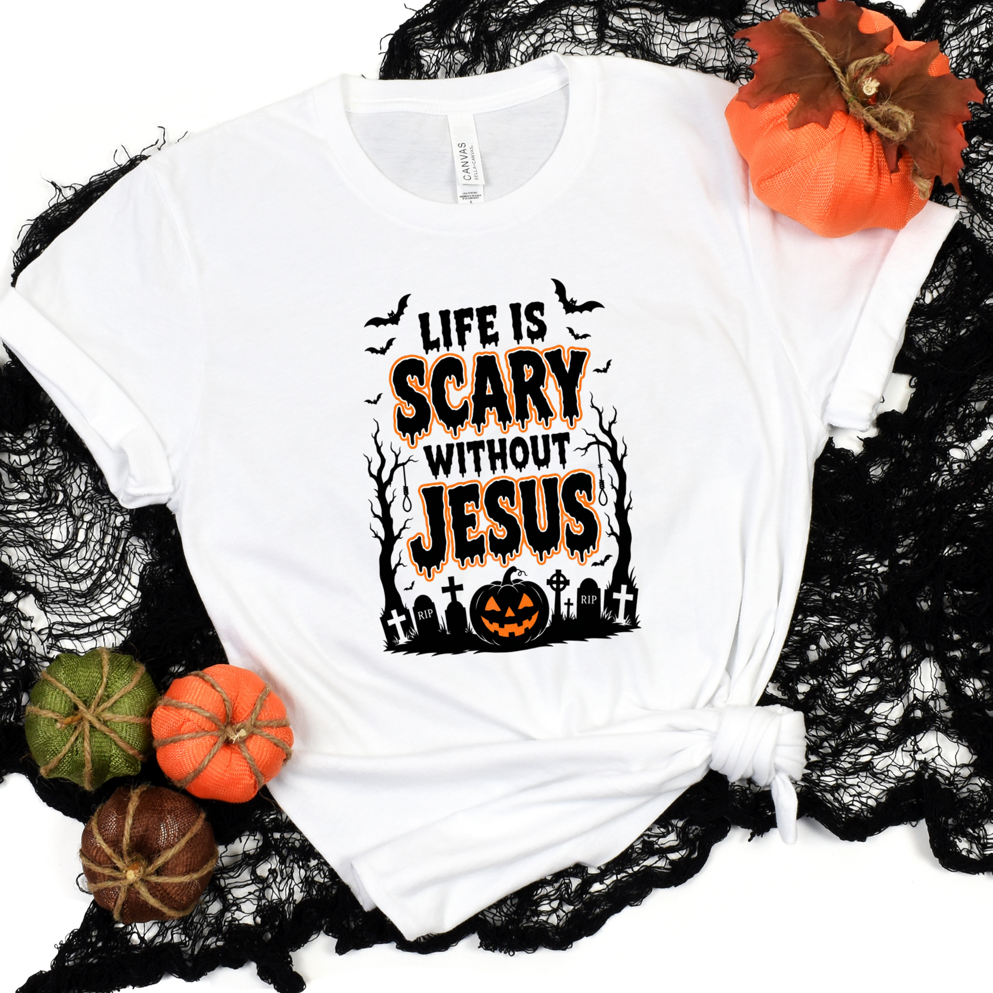 Wholesale Life Is Scary without Jesus Graphic Tee - White