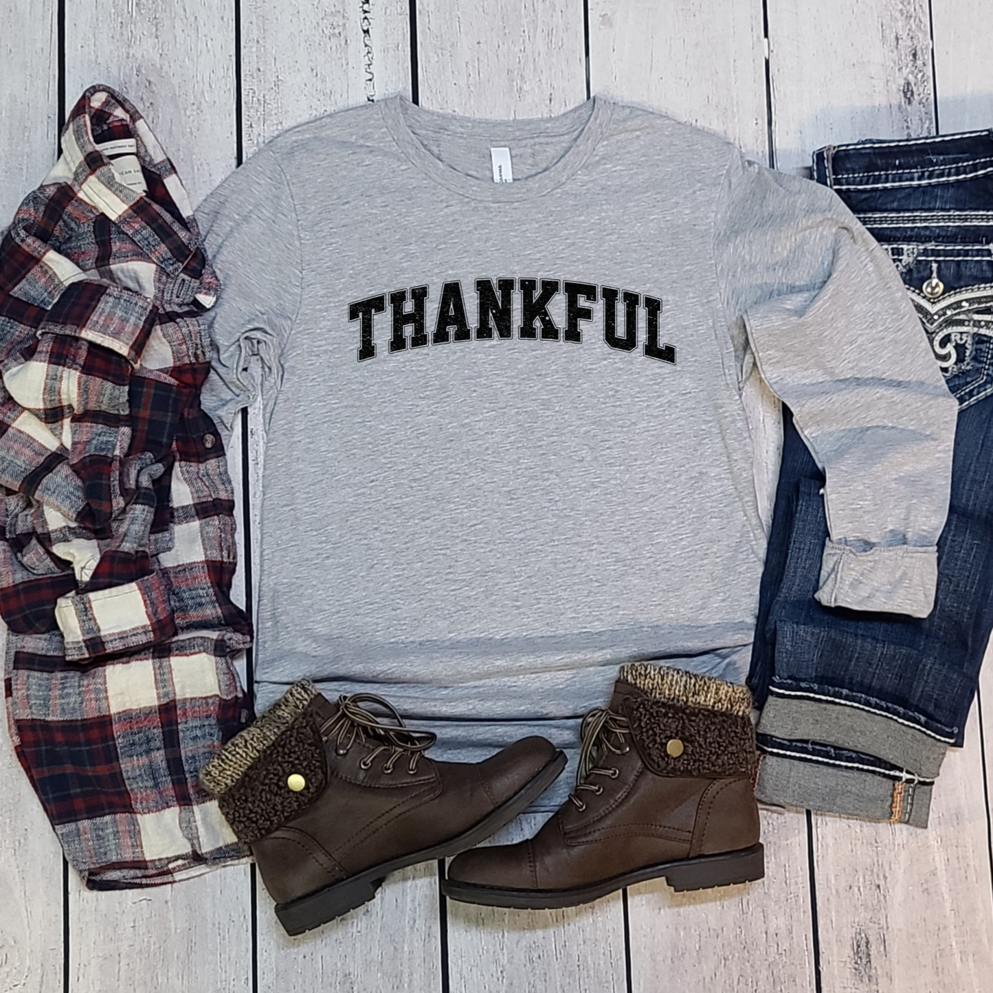 Wholesale Varsity Thankful Graphic Tee - Autumn Tee