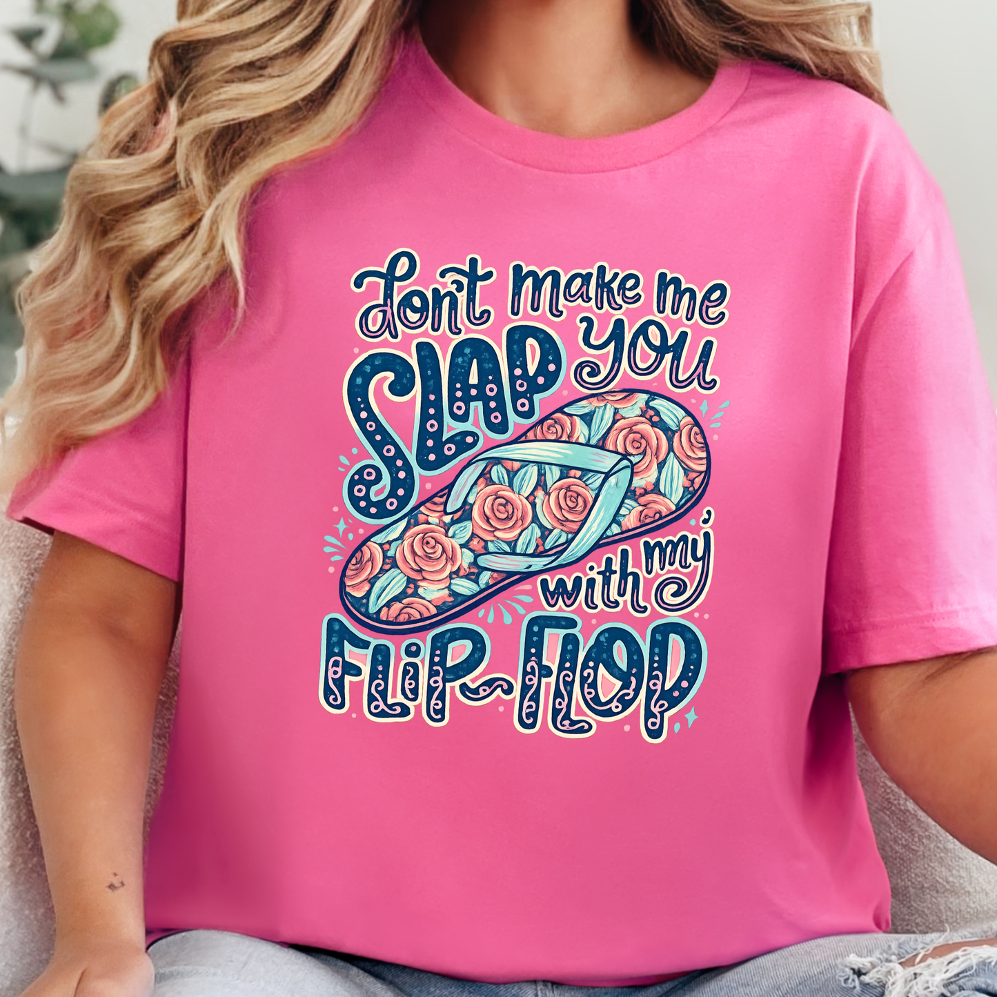 Wholesale Slap You With My Flip Flop Graphic Tee - Charity Pink Tee