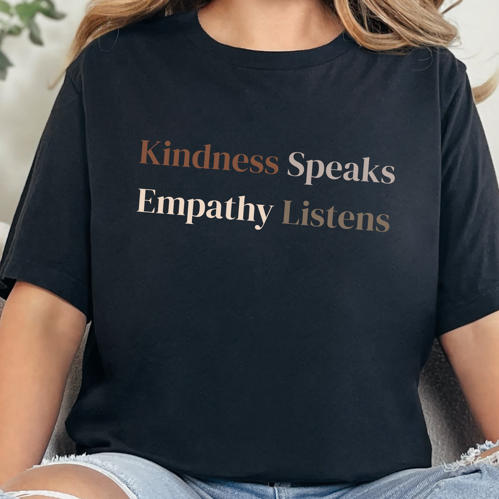 Wholesale Kindness Speaks Empathy Listens Graphic Tee - Heather Black
