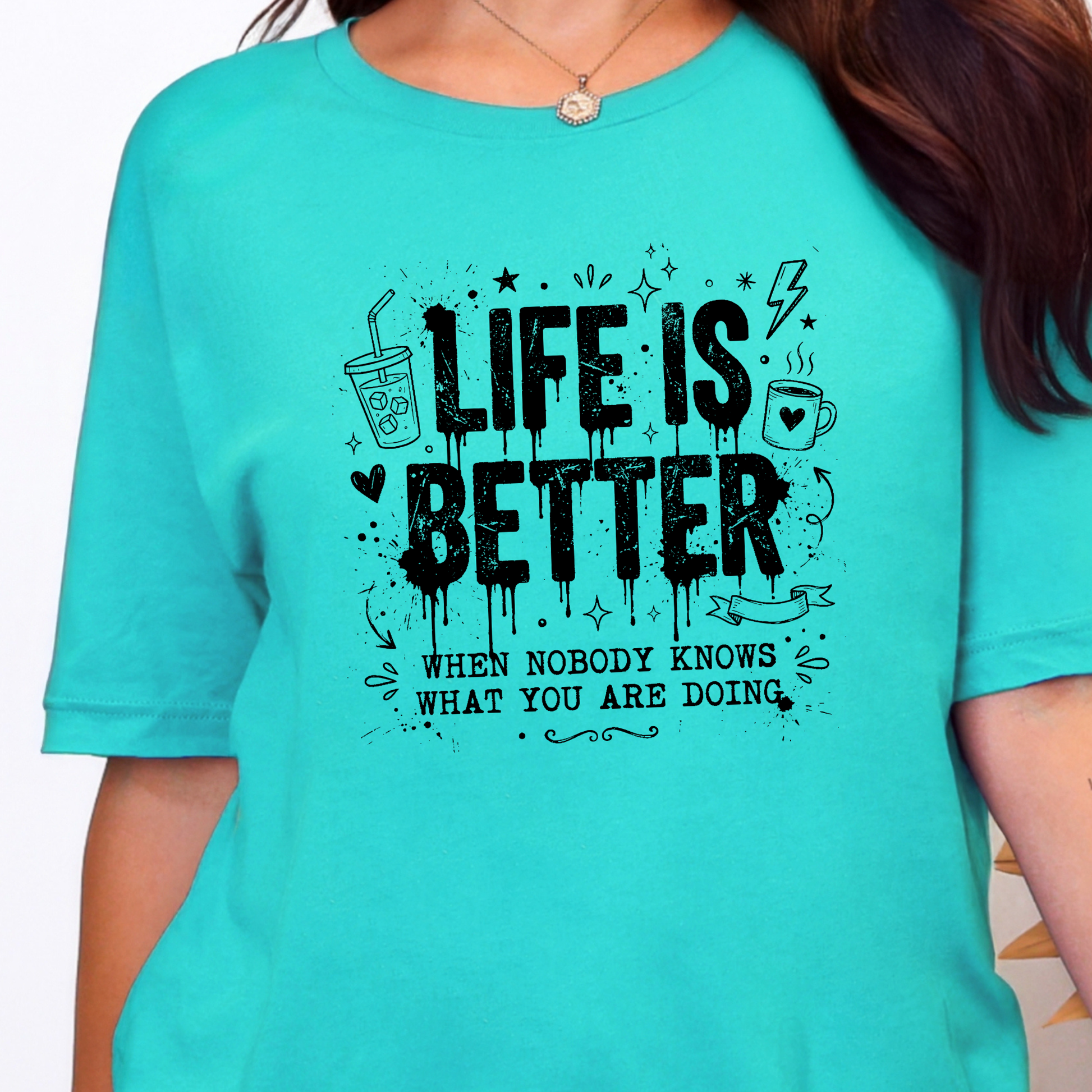 Wholesale Life Is Better when Nobody Knows Graphic Tee - Heather Sea Green Tee