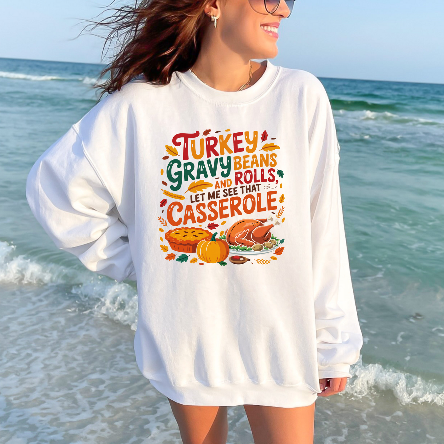 Wholesale Turkey Gravy Casserole Sweatshirt - White Sweatshirt