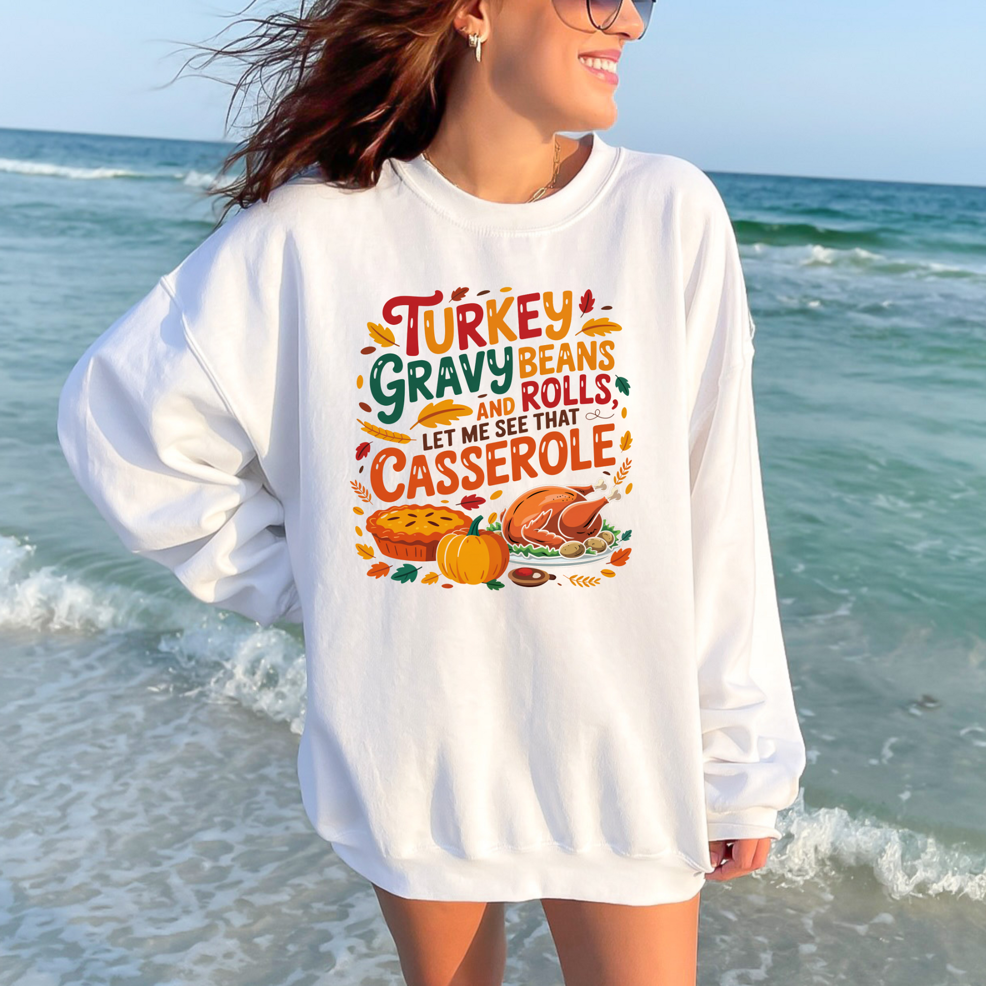 Wholesale Turkey Gravy Casserole Sweatshirt - White Sweatshirt