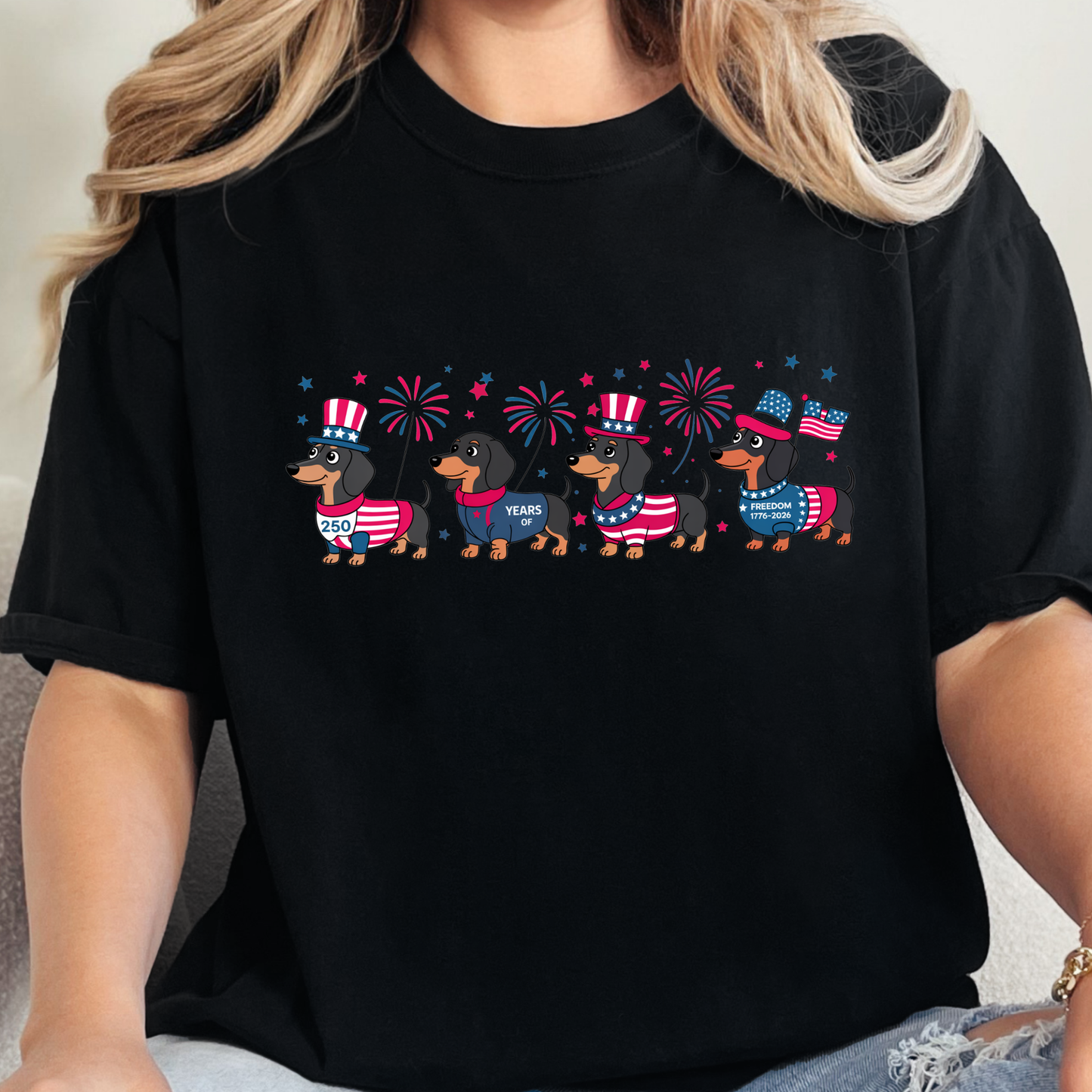 Wholesale Patriotic Dachshund Graphic Tee - Blackj
