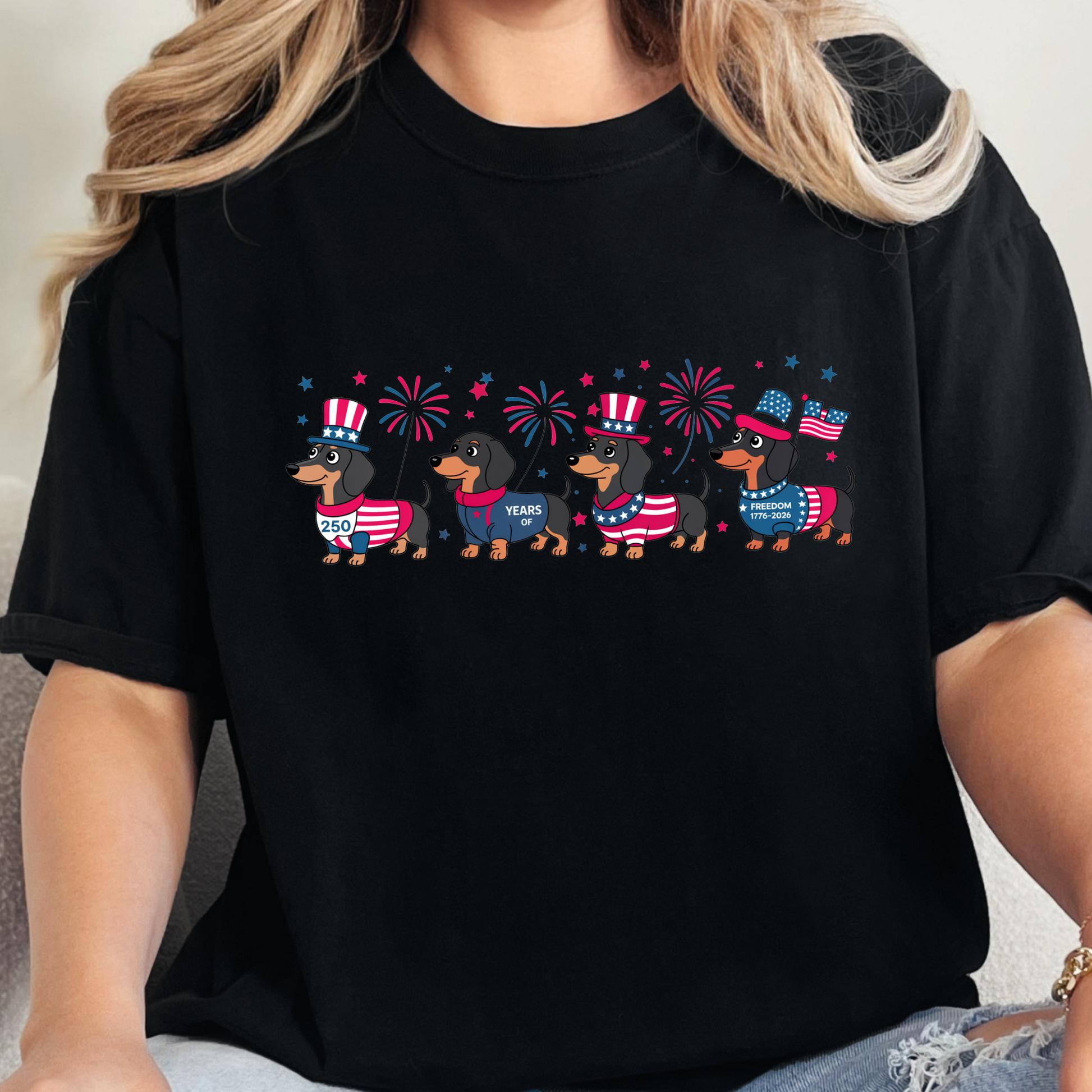 Wholesale Patriotic Dachshund Graphic Tee - Blackj