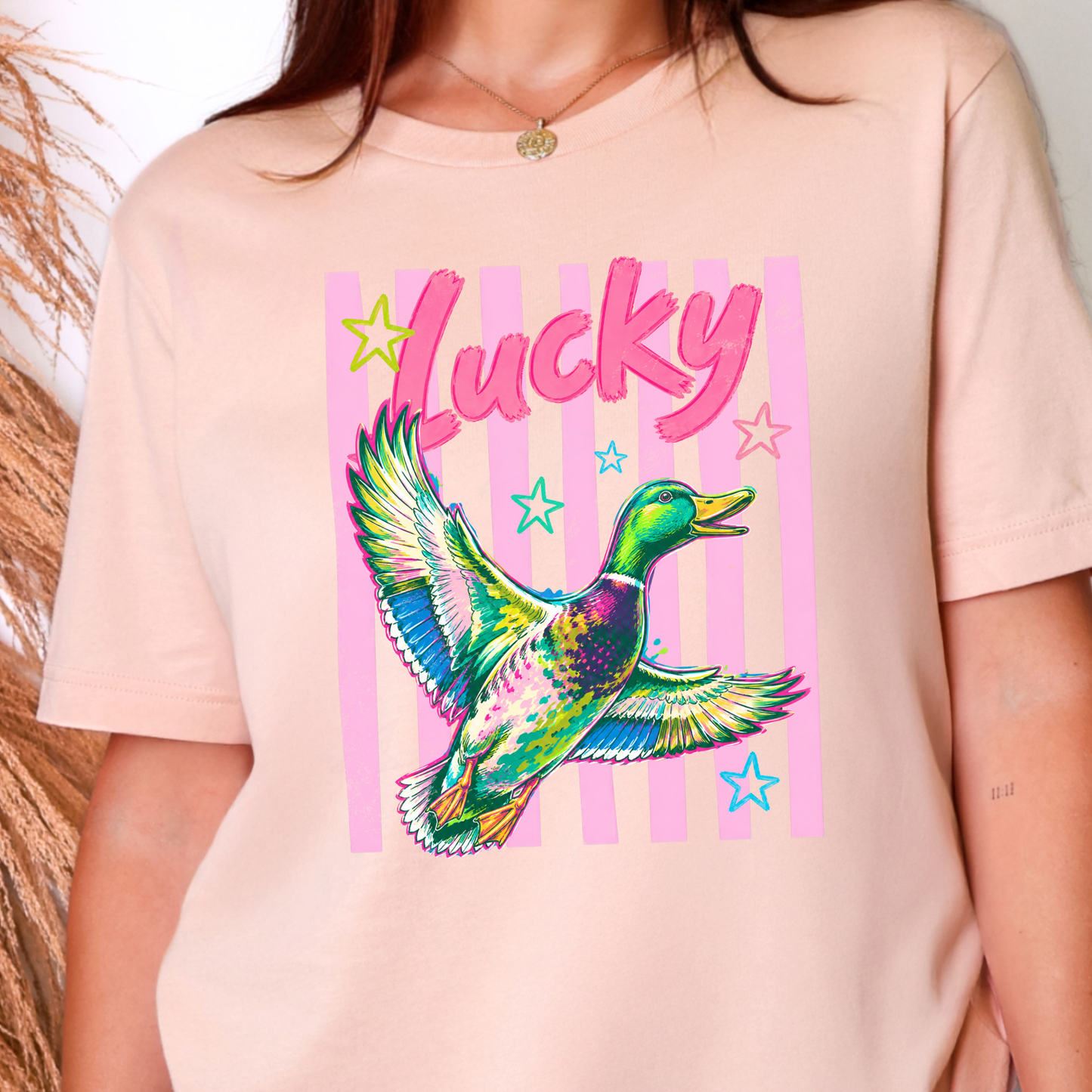 Wholesale Lucky Duck Graphic Tee - Peach