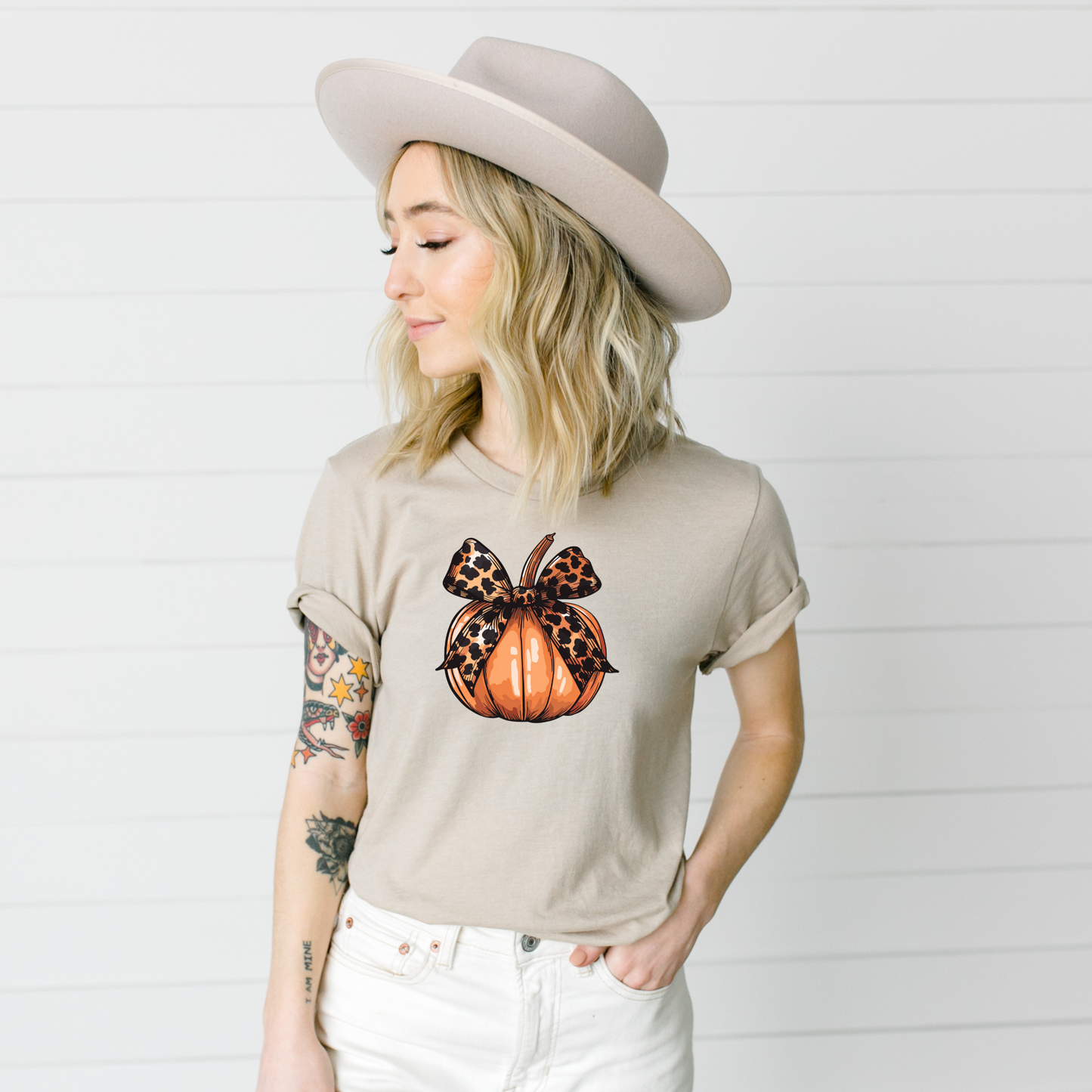 Wholesale Girly Pumpkin Graphic Tee - Heather Dust Tee