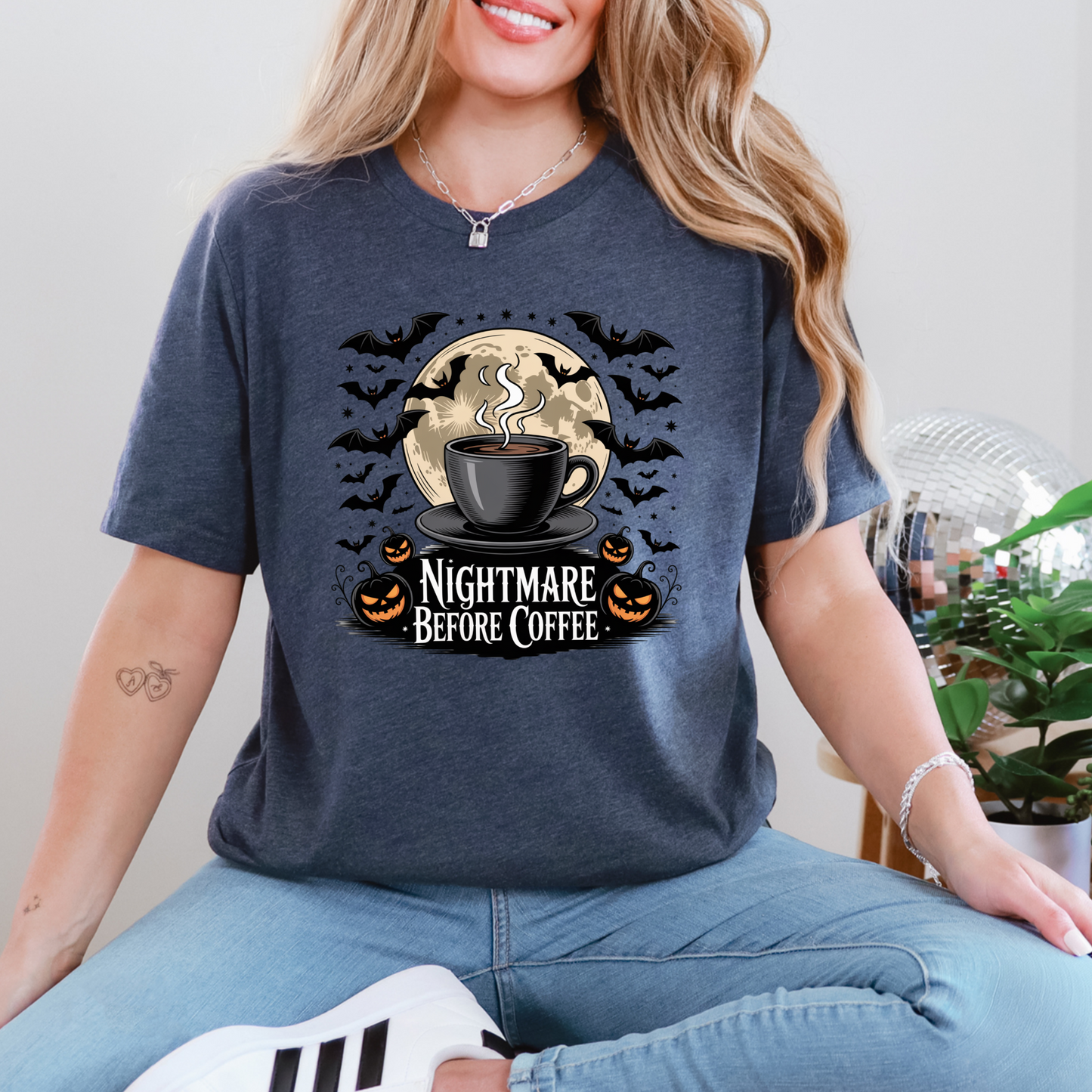 Wholesale Bats and Nightmare Before Coffee Graphic Tee - Heather Navy Tee