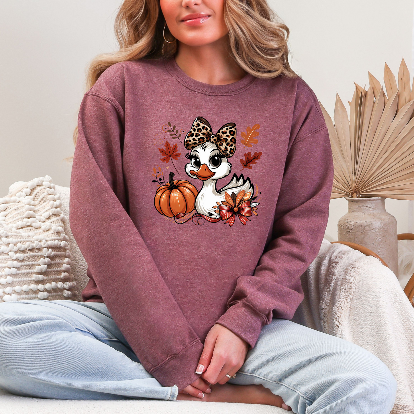 Wholesale Duck with Pumpkin Sweatshirt - Heather Dark Maroon Sweatshirt