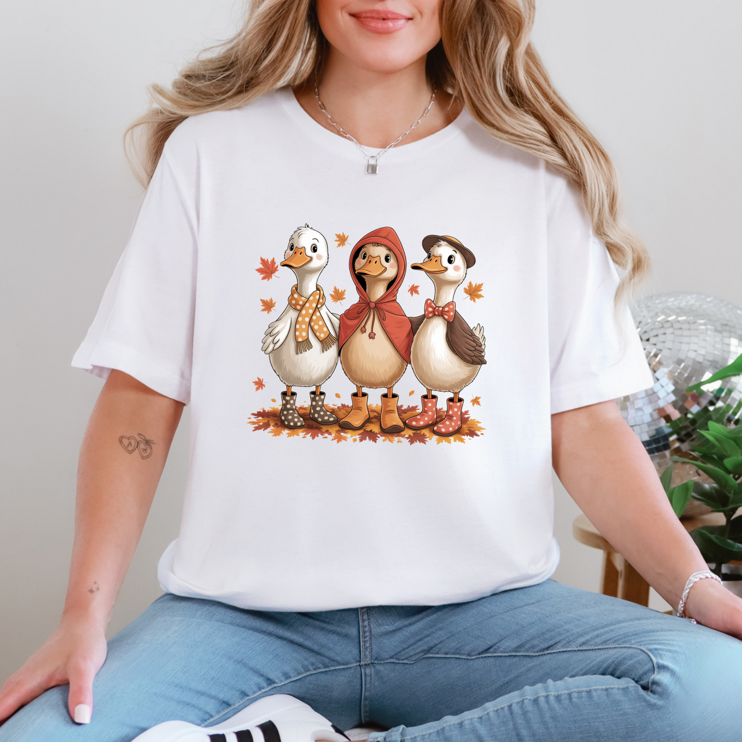 Wholesale Fall Geese Graphic Tee - White Tee