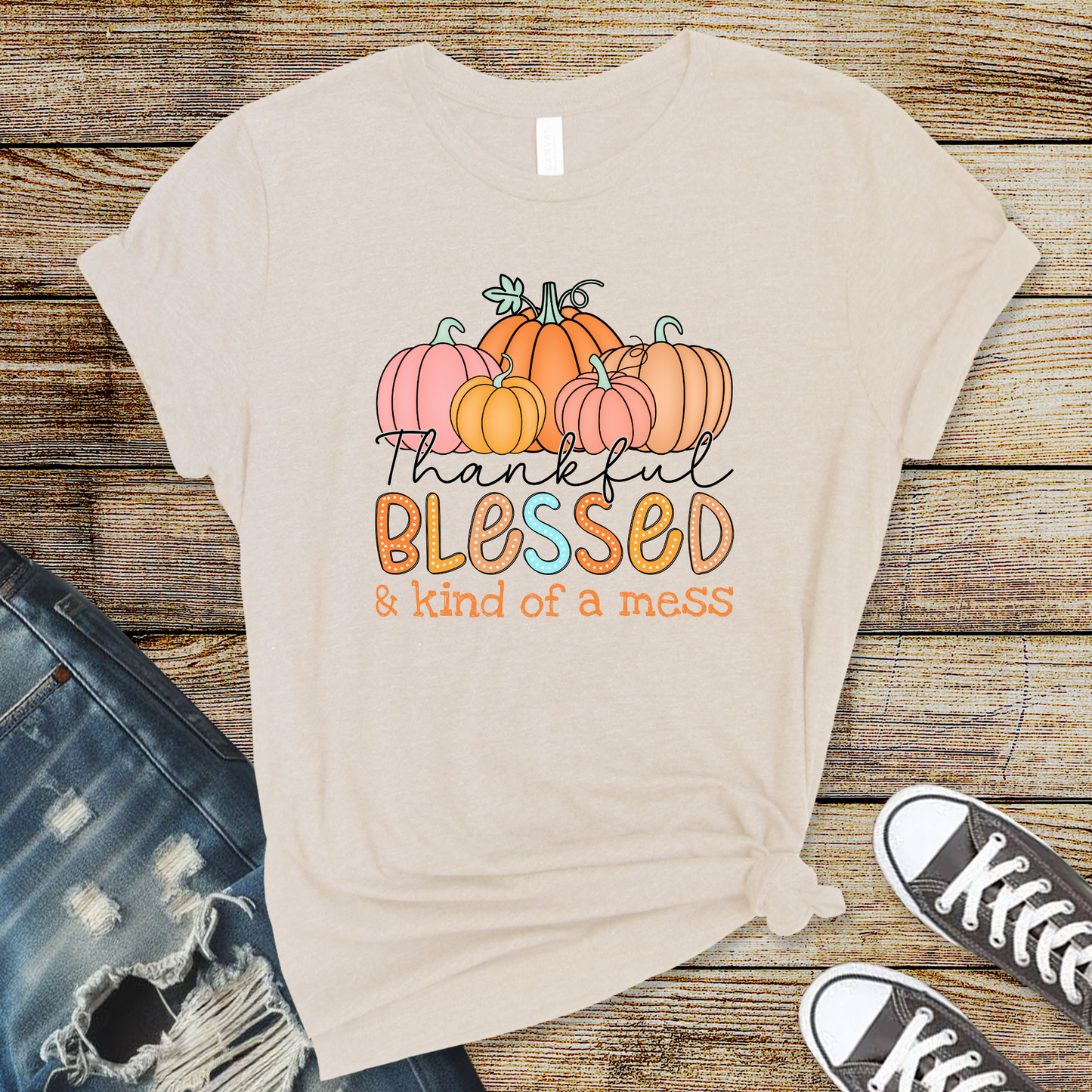 Wholesale Thankful Blessed Kind of a Mess - Sand Sweatshirt