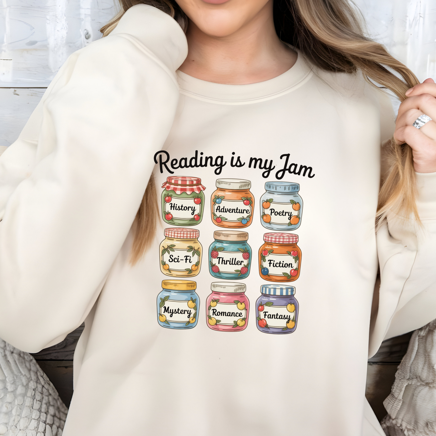 Wholesale Reading is My Jam Sweatshirt - Sand Sweatshirt