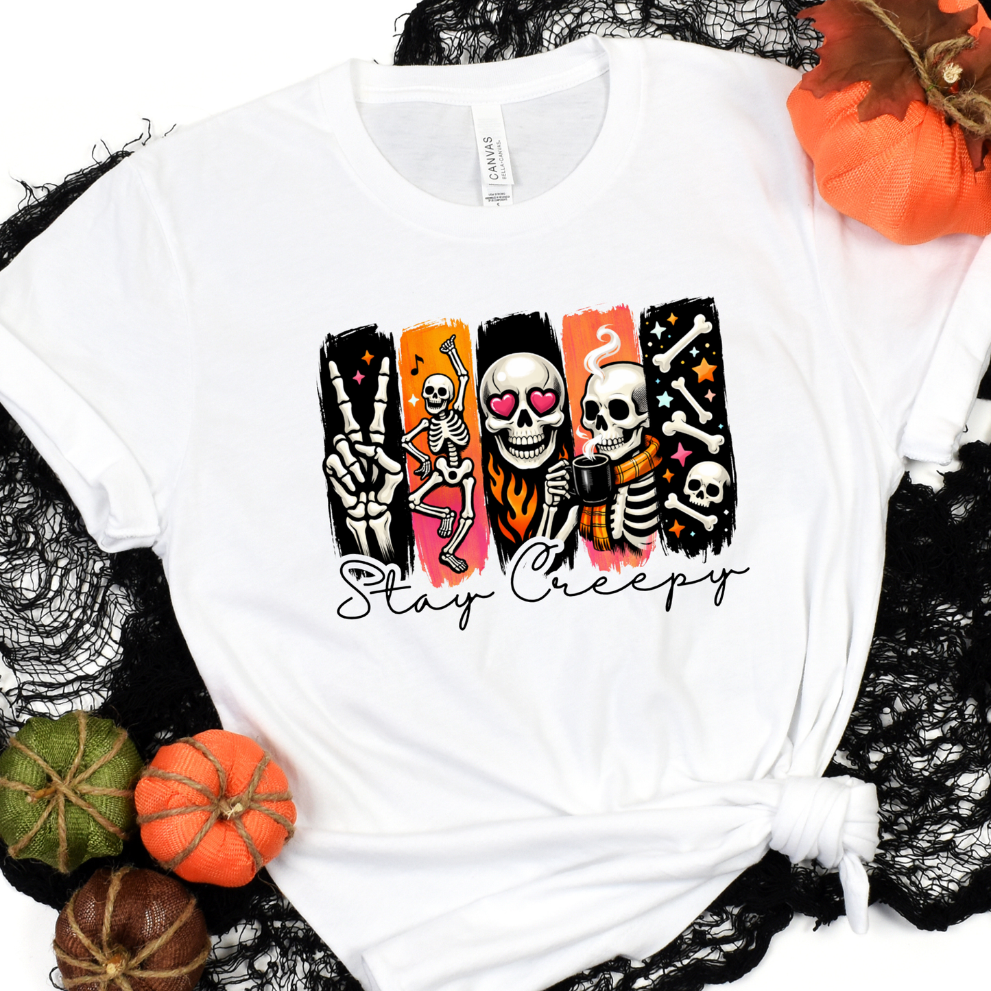 Wholesale Halloween Stay Creepy Skull Graphic Tee - White