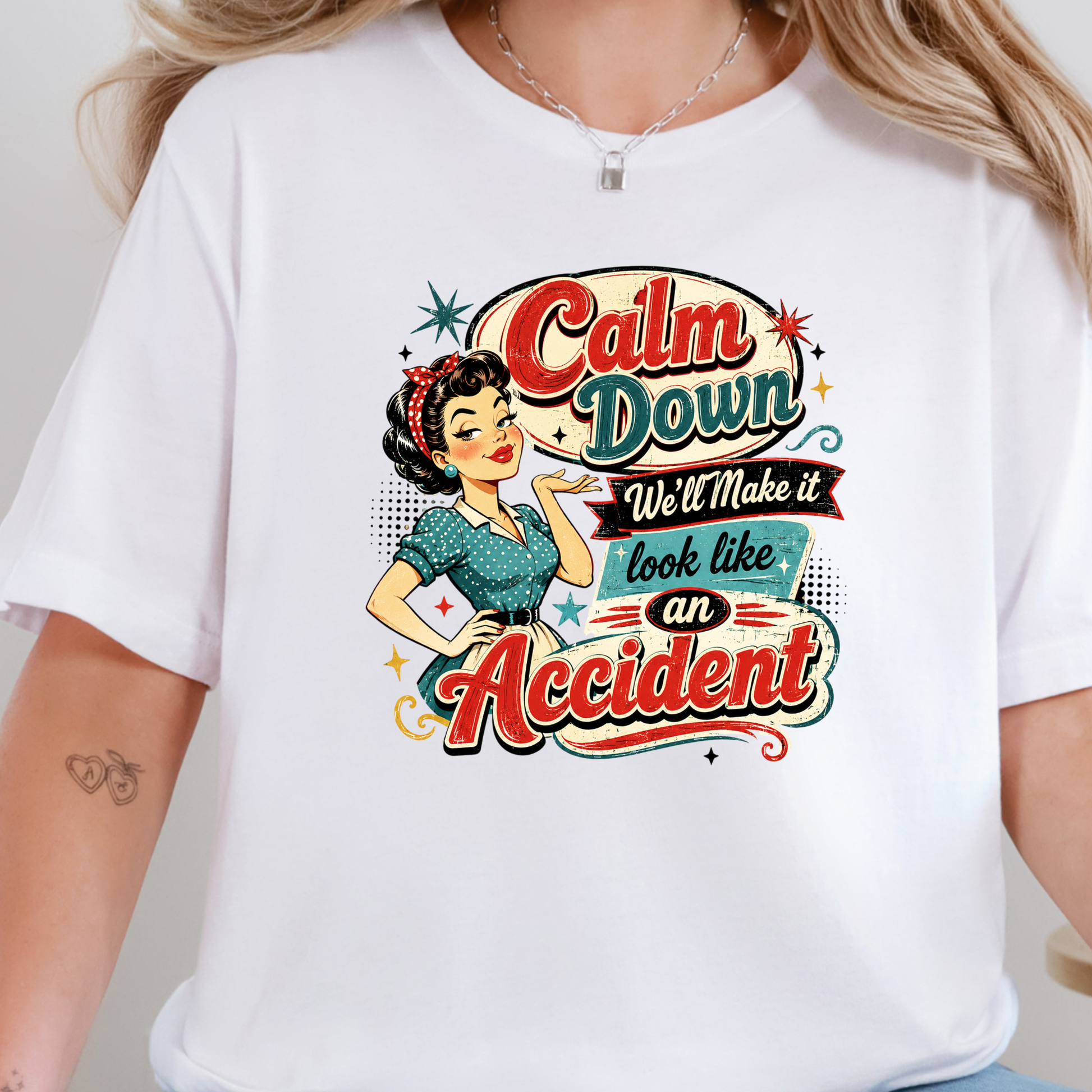Wholesale Vintage Calm Down Graphic Tee - White