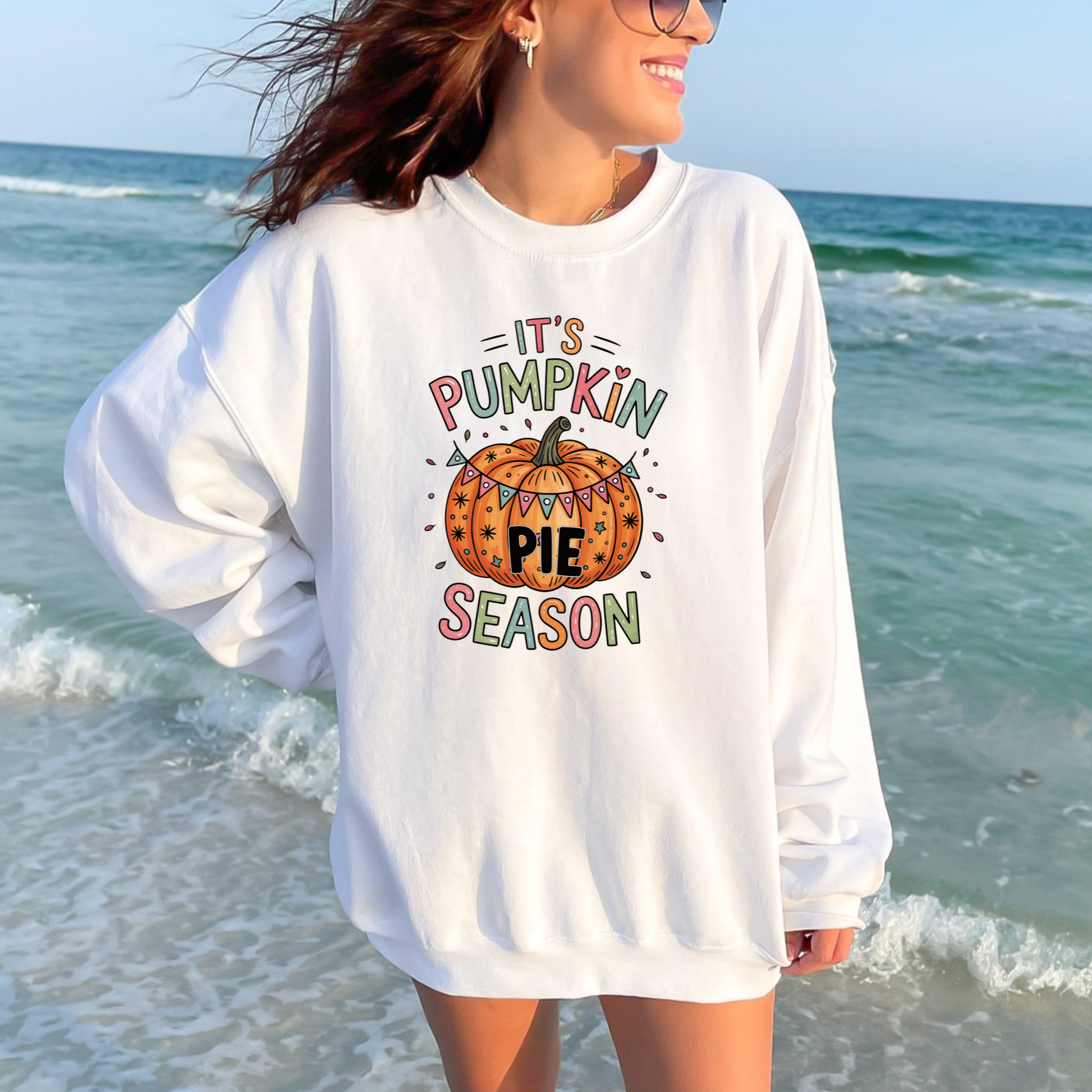 Wholesale Pumpkin Pie Season Sweatshirt - White Sweatshirt