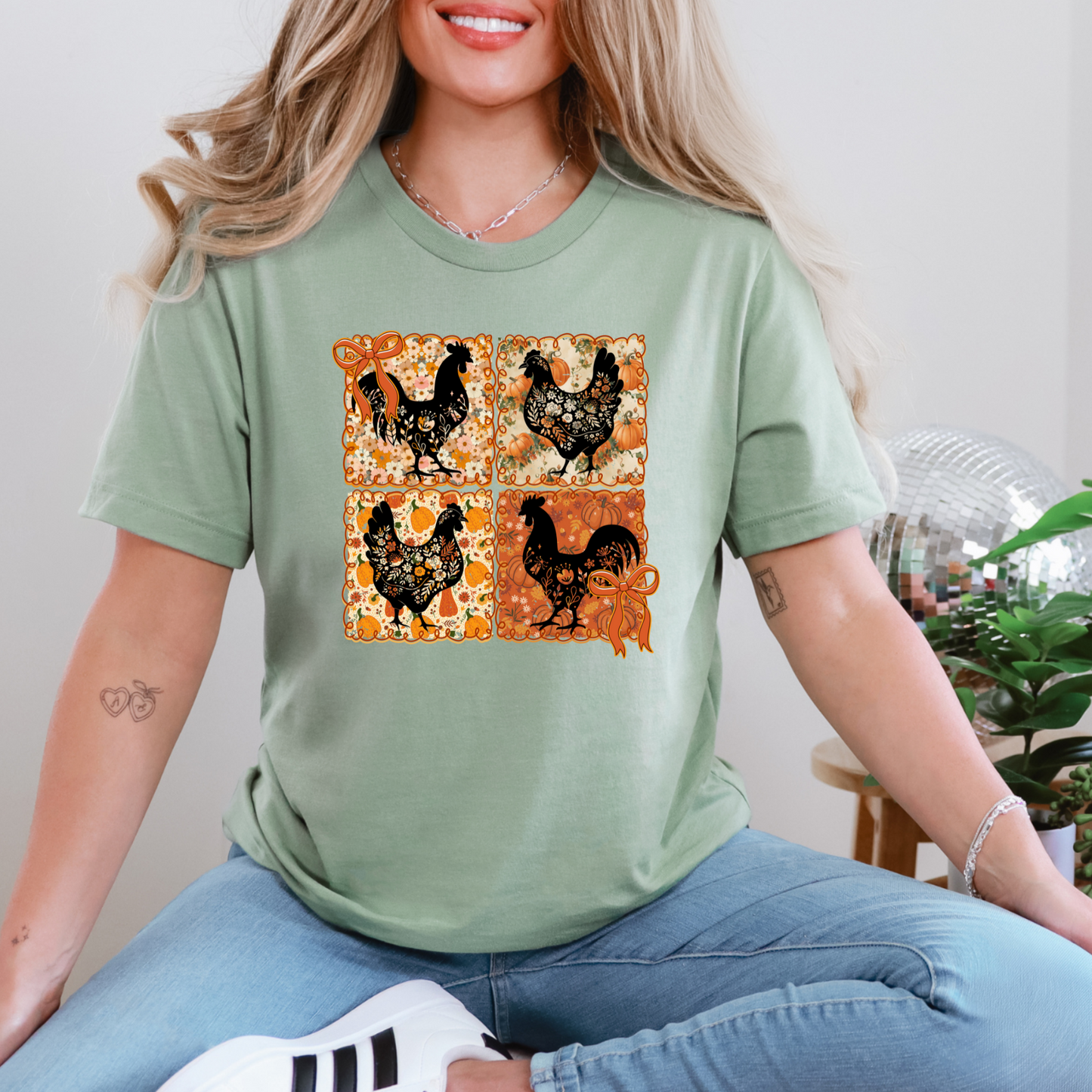 Wholesale Fall Chickens Graphic Tee - Sage Tee