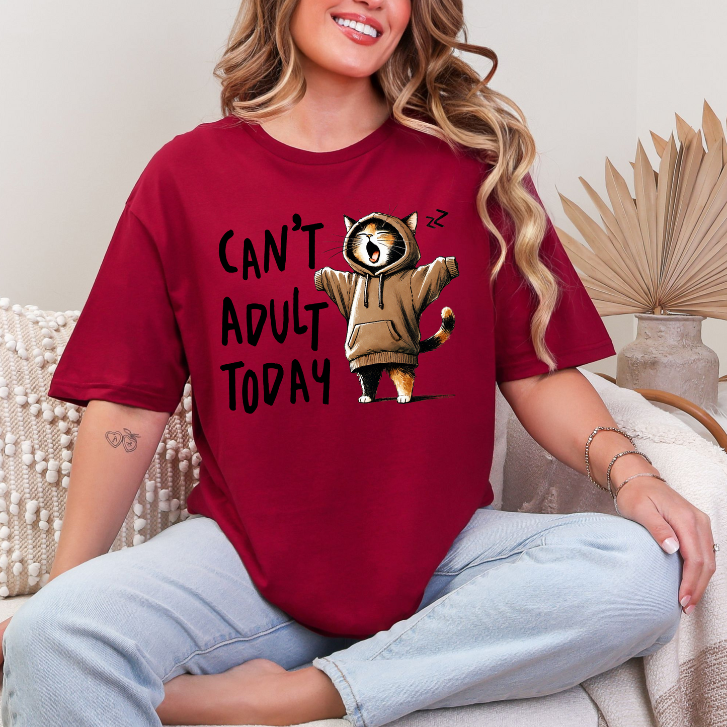 Wholesale Can't Adult Today Graphic Tee - Cardinal Red Tee